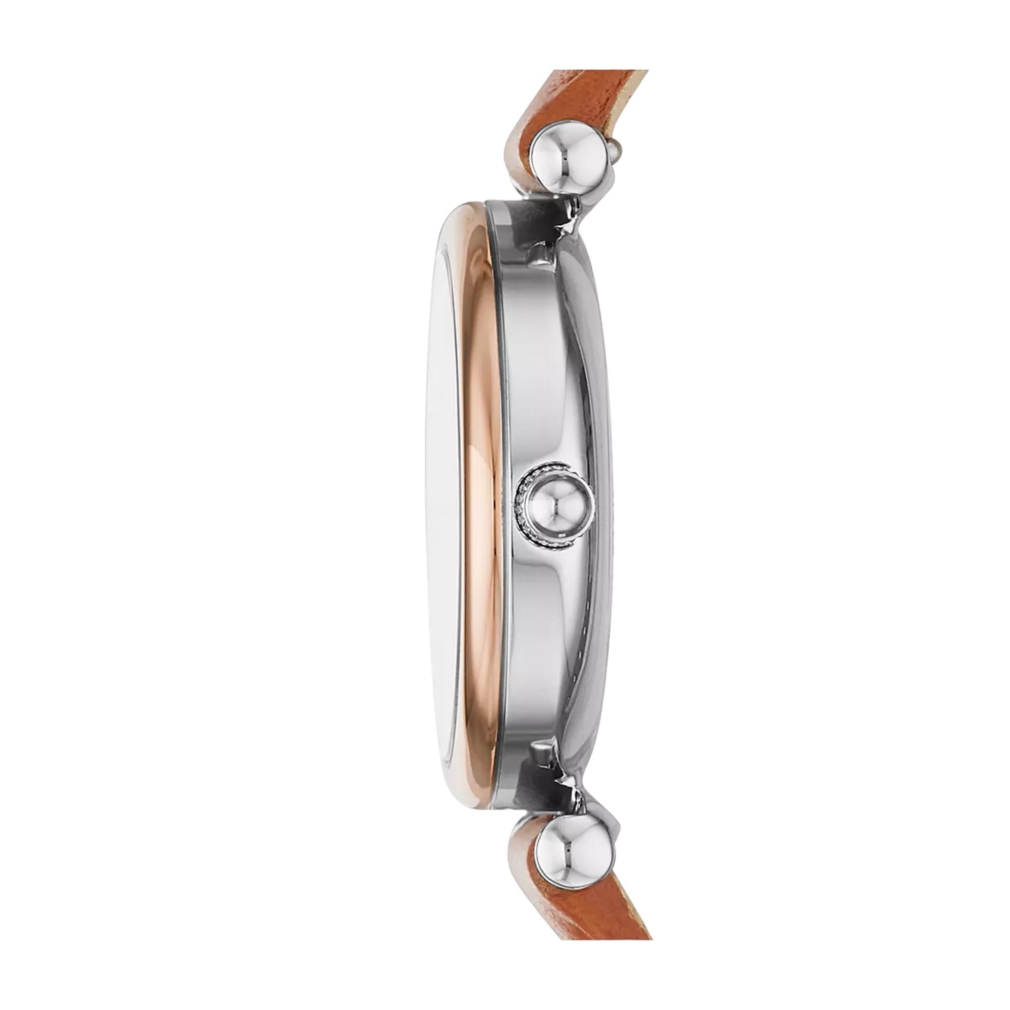 Fossil Carlie Mini Tan Leather Strap Blue Mother of Pearl Dial Women’s Watch ES4701