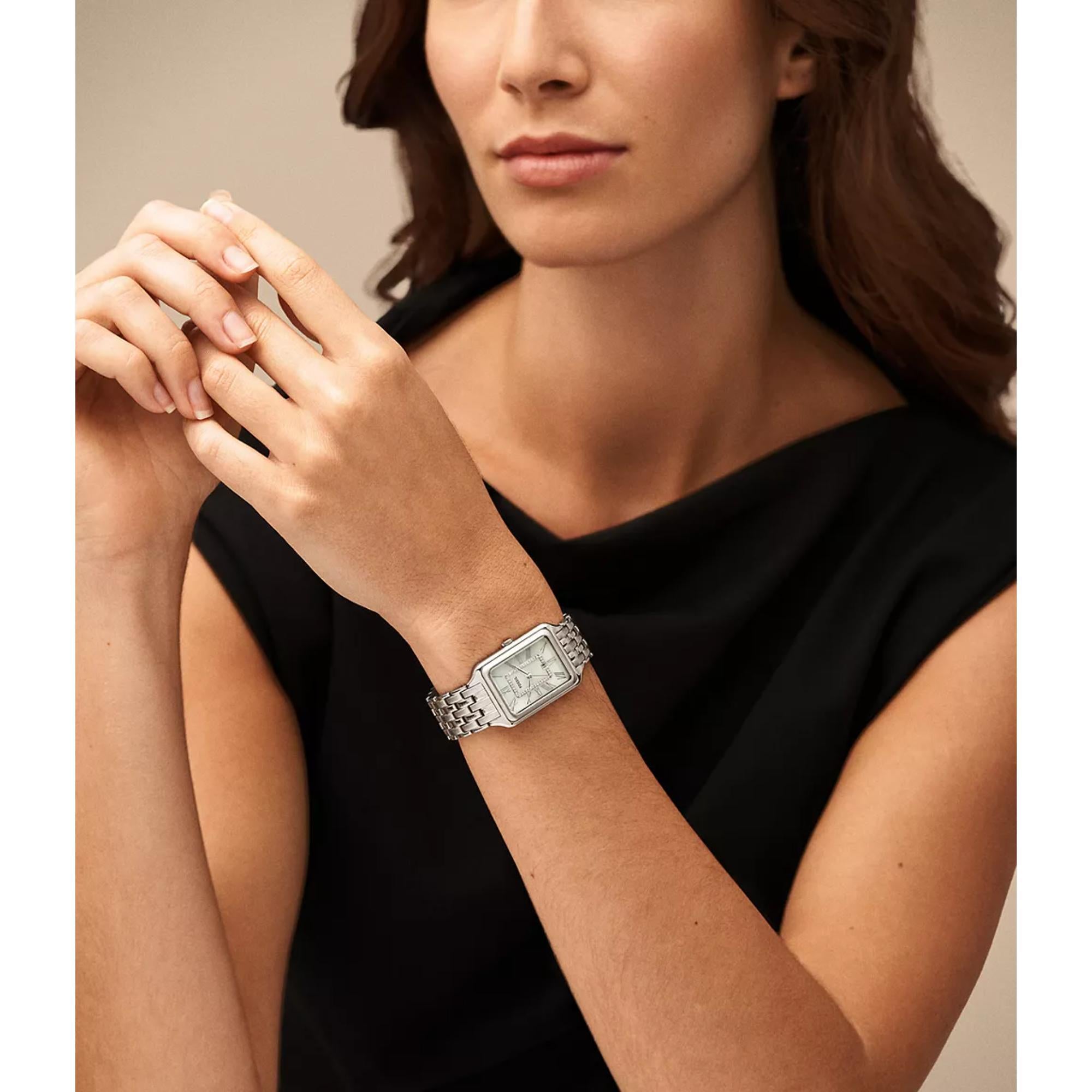 Fossil Raquel Date White Mother of Pearl Dial Steel Strap Women’s Watch ES5306