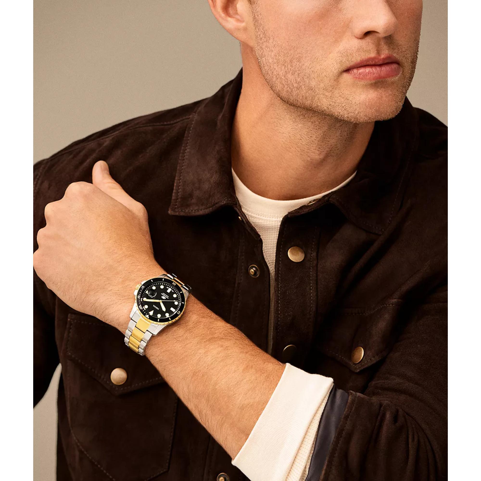 Fossil Blue Dive Date Two-Tone Stainless Steel Black Dial Men’s Watch FS6031