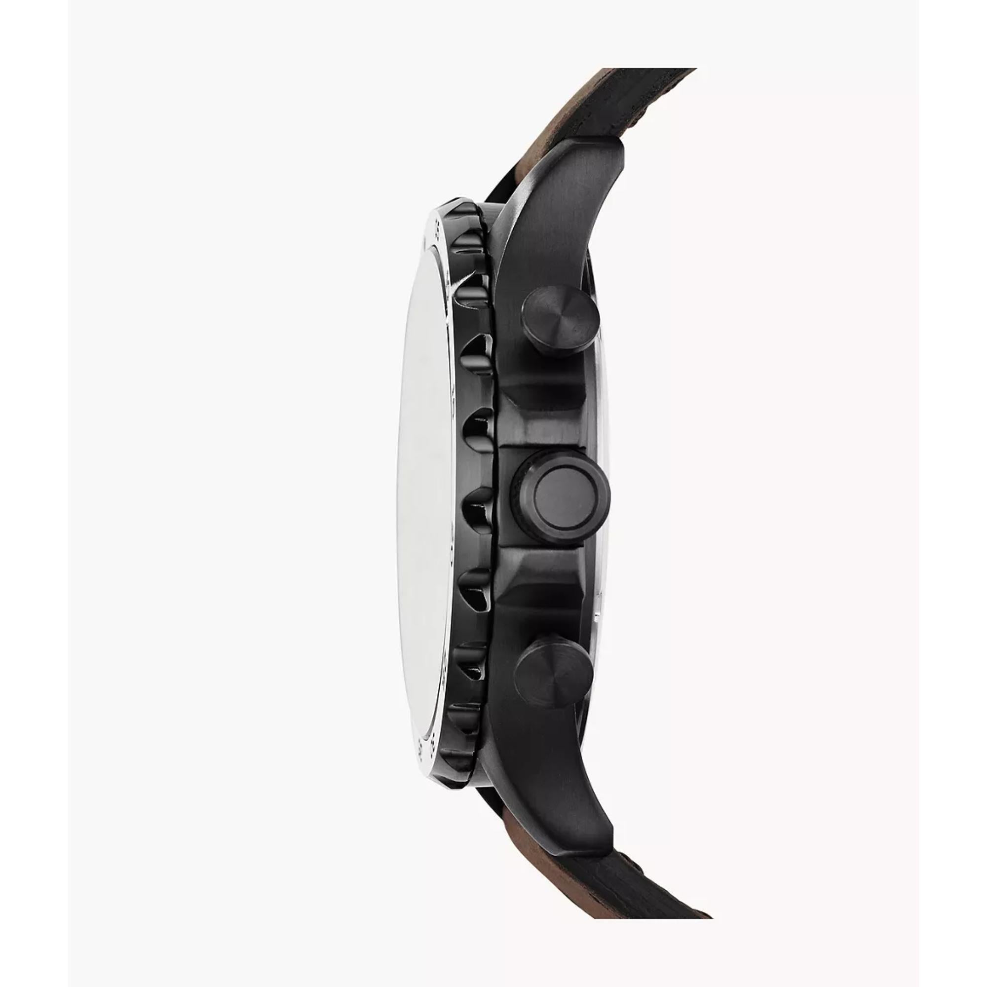 Fossil Nate Chronograph Black Dial Leather Strap Men’s Watch JR1487