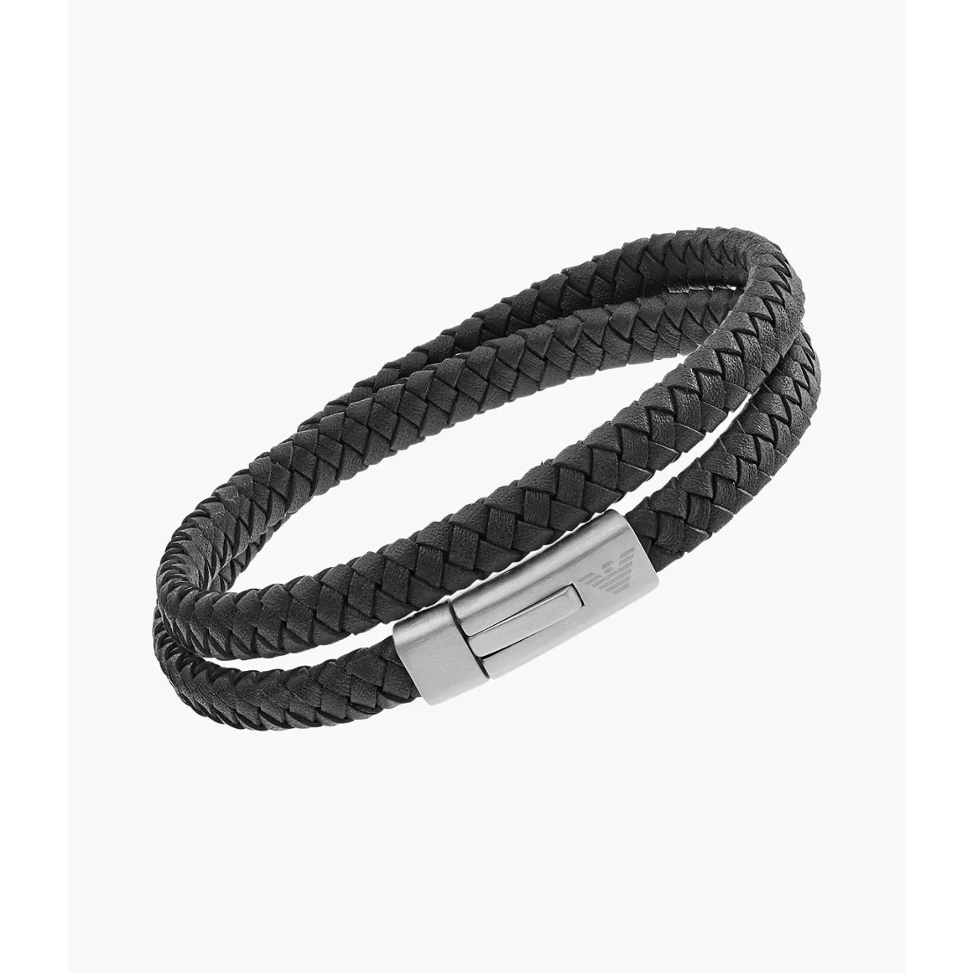 Emporio Armani Textured Leather and Steel Accents Men's Bracelet EGS2176040