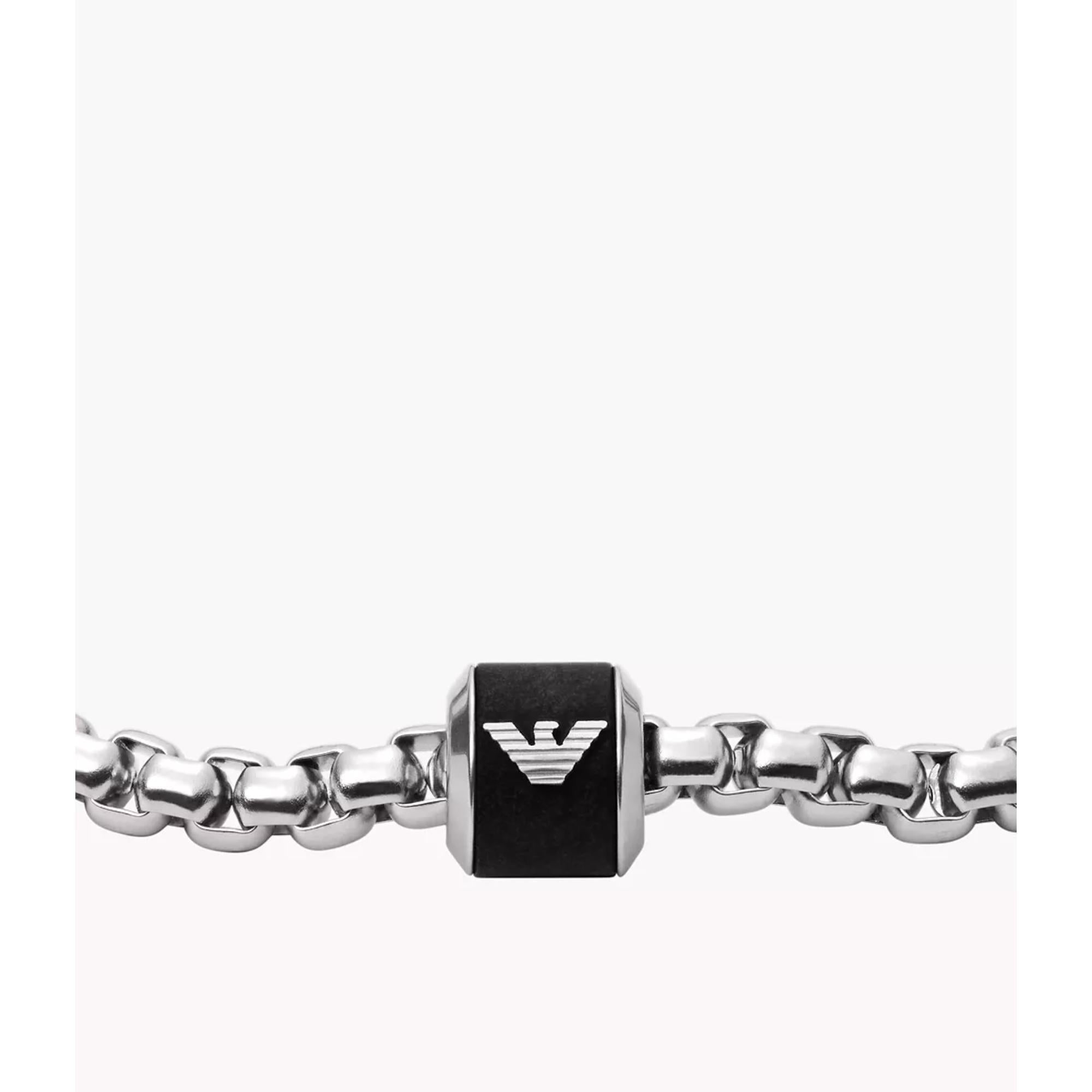 Emporio Armani Black Marble with Polished Metal Accents Chain Bracelet EGS2911040