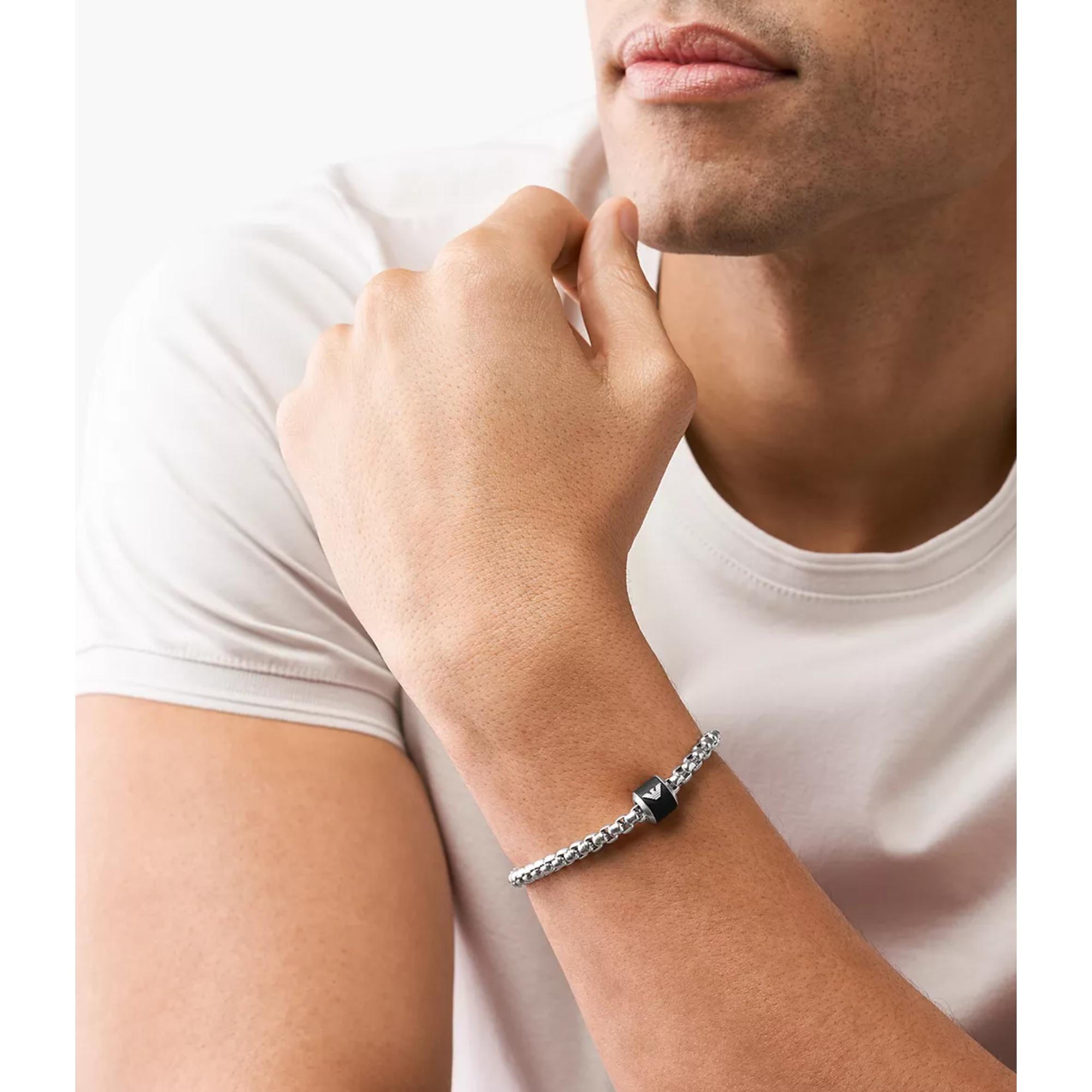 Emporio Armani Black Marble with Polished Metal Accents Chain Bracelet EGS2911040