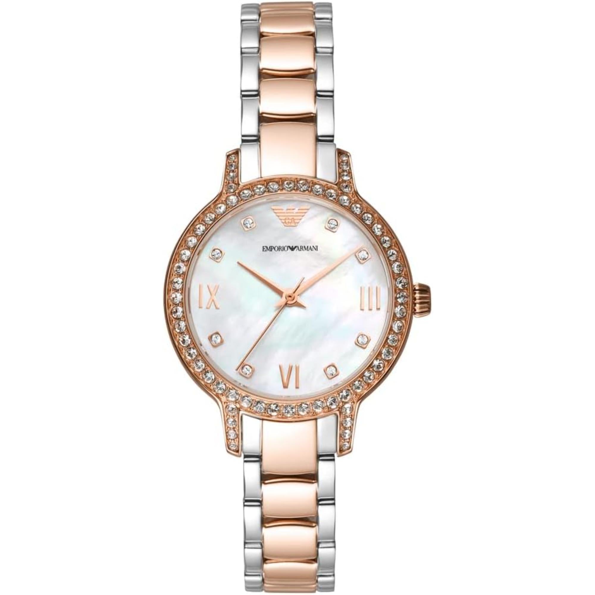 Emporio Armani Cleo Two-Tone Stainless Steel Bracelet White Mother-Of-Pearl Women's Watch AR11499