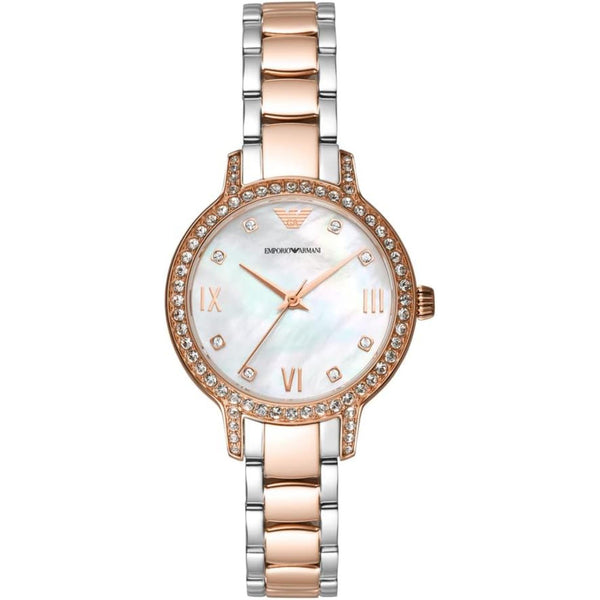 Emporio Armani Cleo Two-Tone Stainless Steel Bracelet White Mother-Of-Pearl Women's Watch AR11499