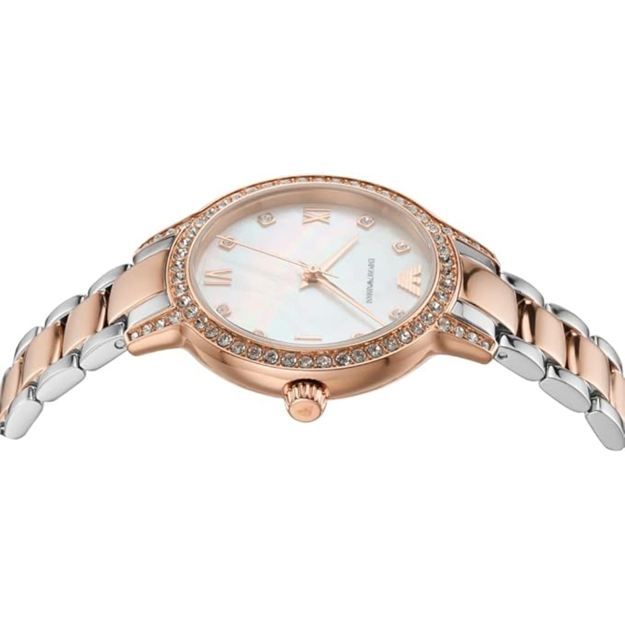 Emporio Armani Cleo Two-Tone Stainless Steel Bracelet White Mother-Of-Pearl Women's Watch AR11499