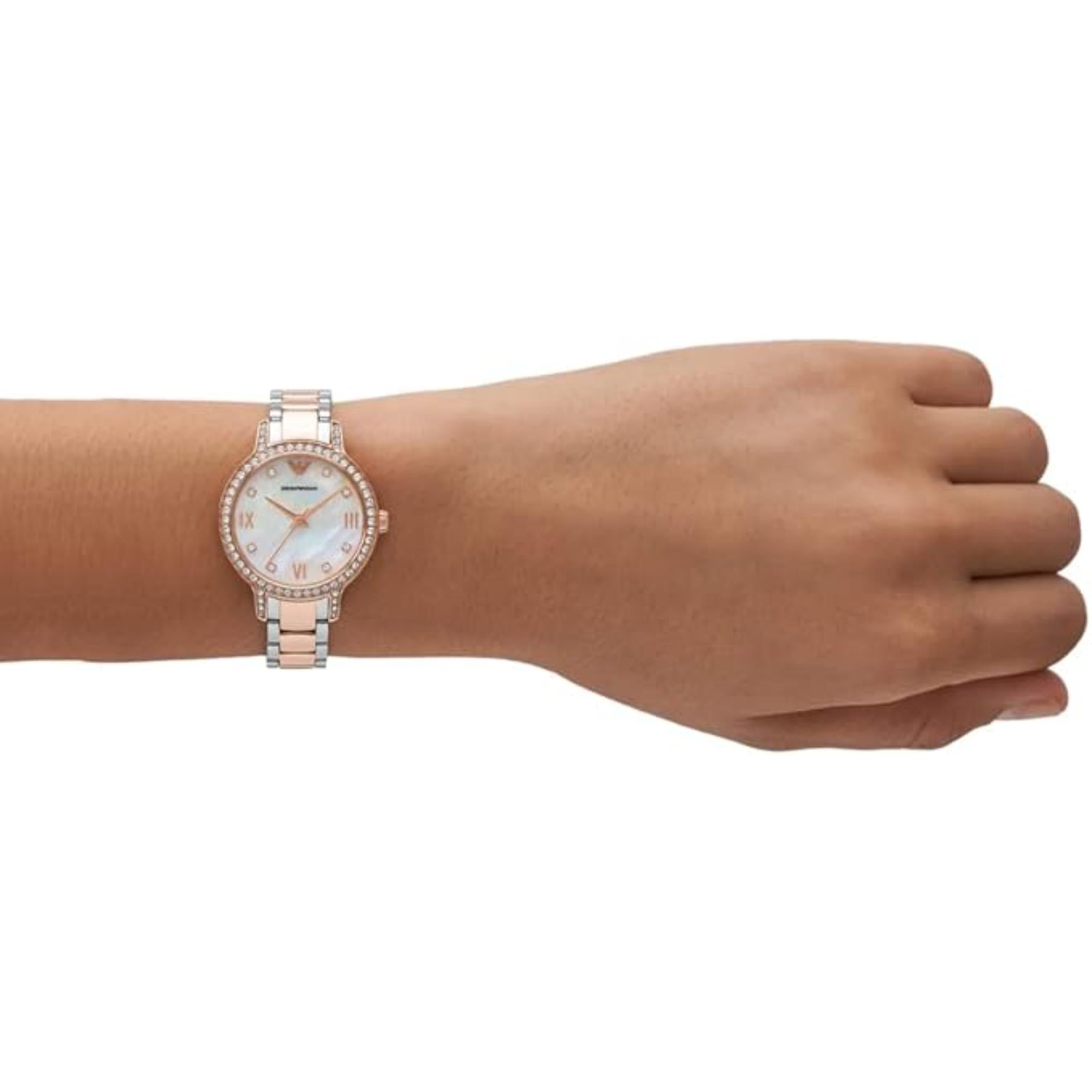 Emporio Armani Cleo Two-Tone Stainless Steel Bracelet White Mother-Of-Pearl Women's Watch AR11499