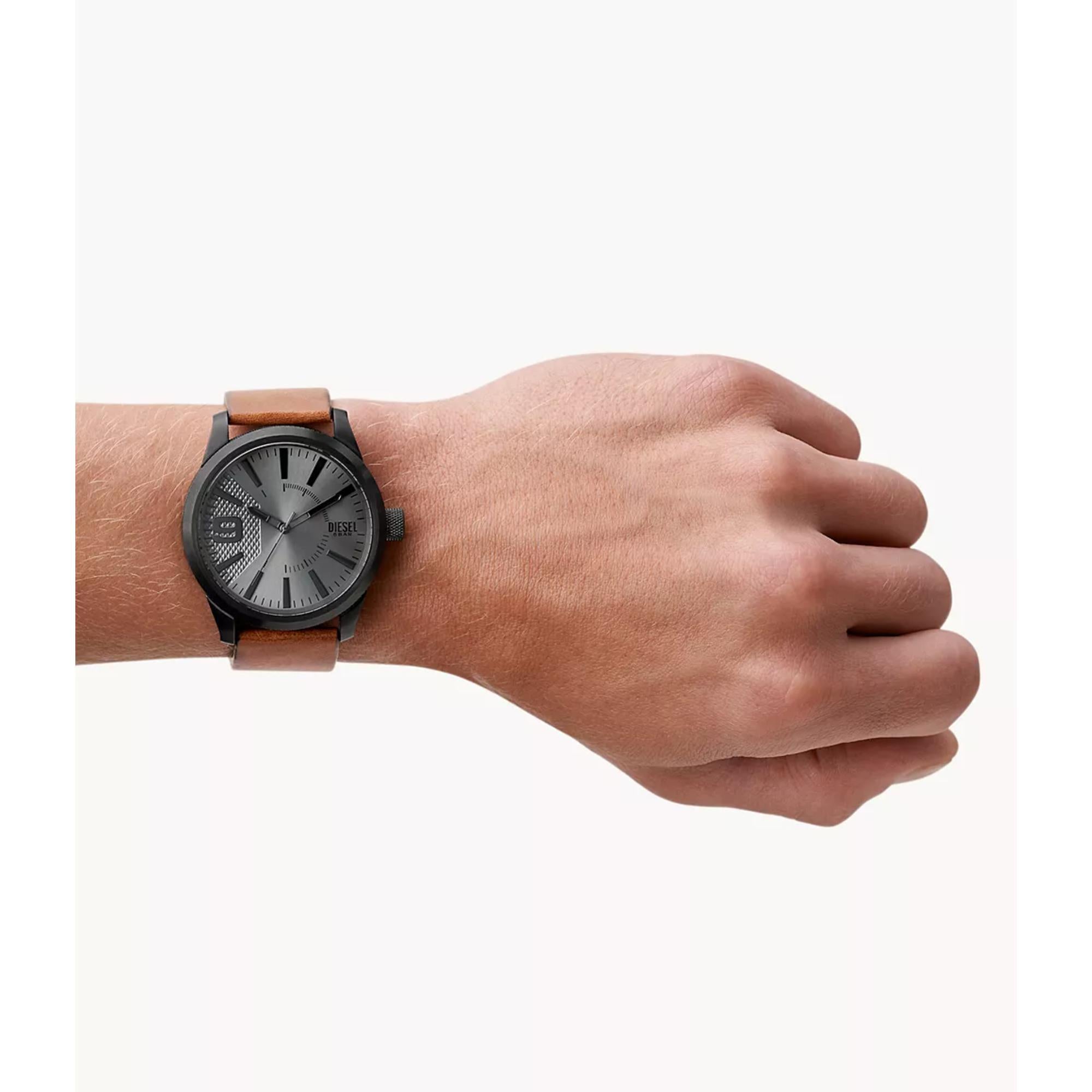 Diesel Rasp Grey Dial Leather Strap Men's Watch DZ1764