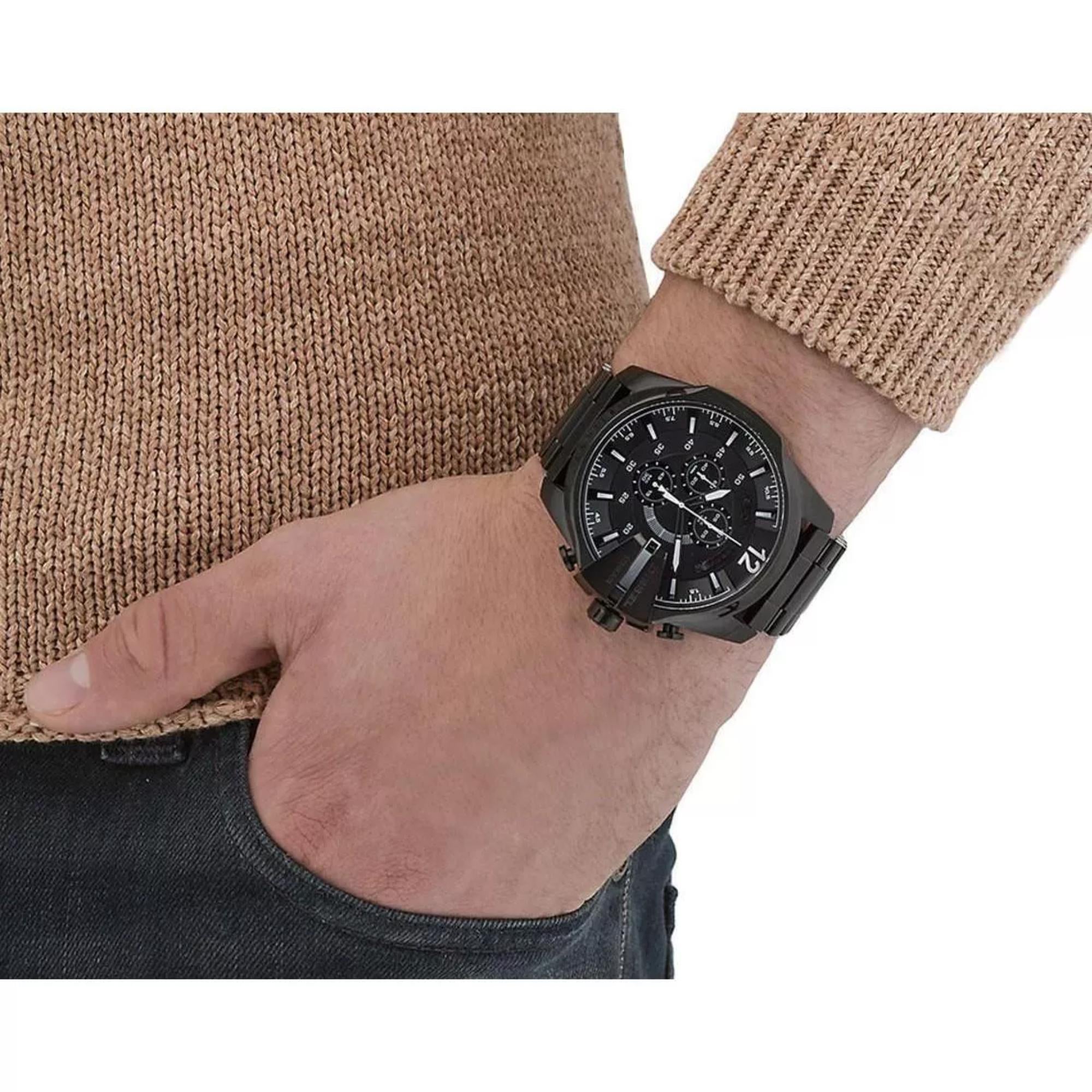 Diesel Mega Chief Chronograph Black Dial Steel Strap Men's Watch DZ4283