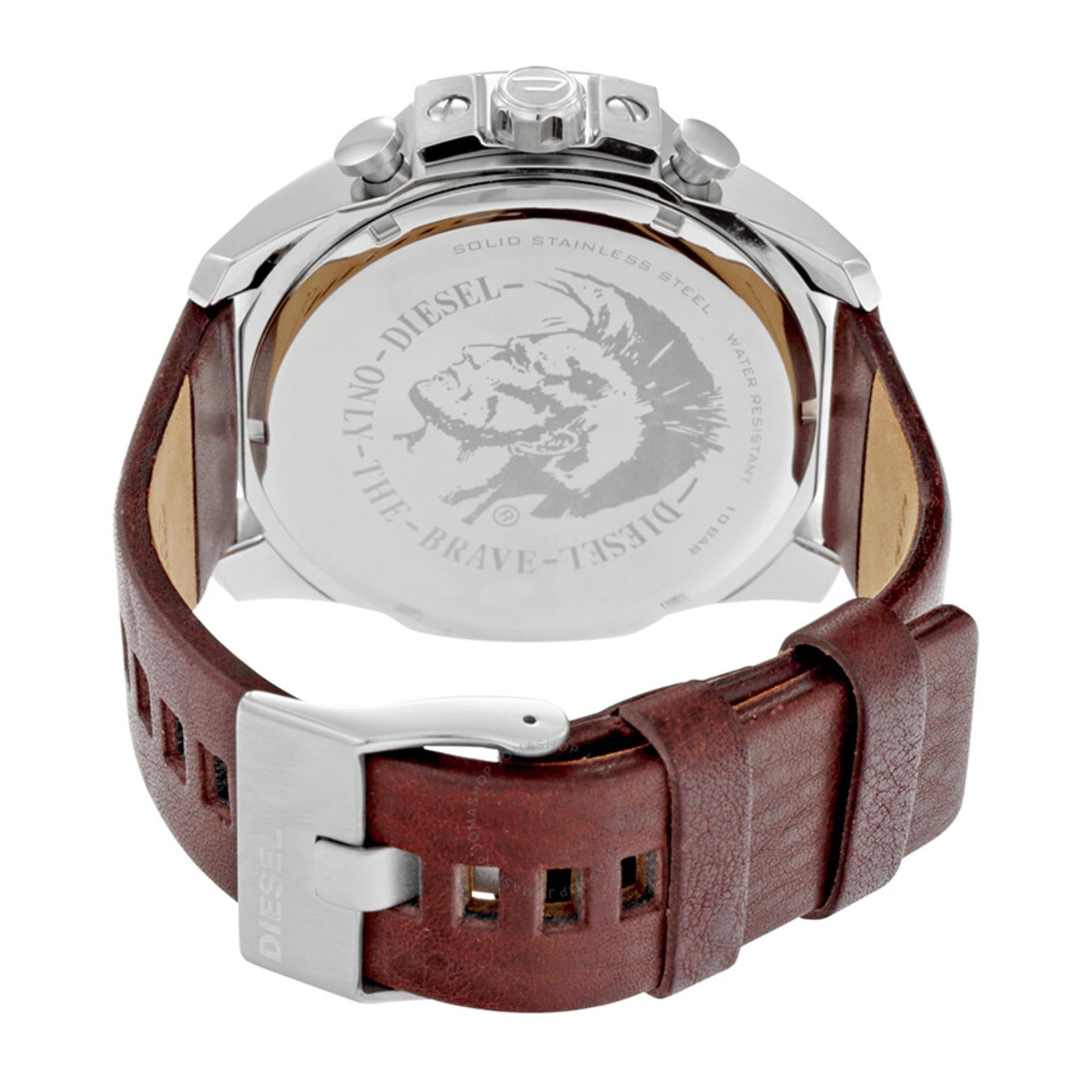 Diesel Mega Chief Chronograph Brown Leather Strap Grey Dial Men's Watch DZ4290