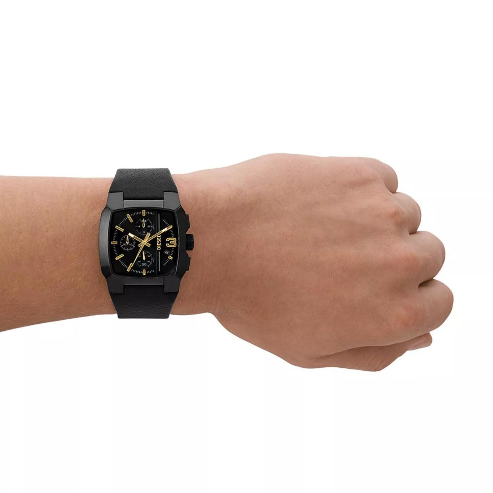 Diesel Cliffhanger Chronograph Black Dial Leather Strap Men's Watch DZ4645