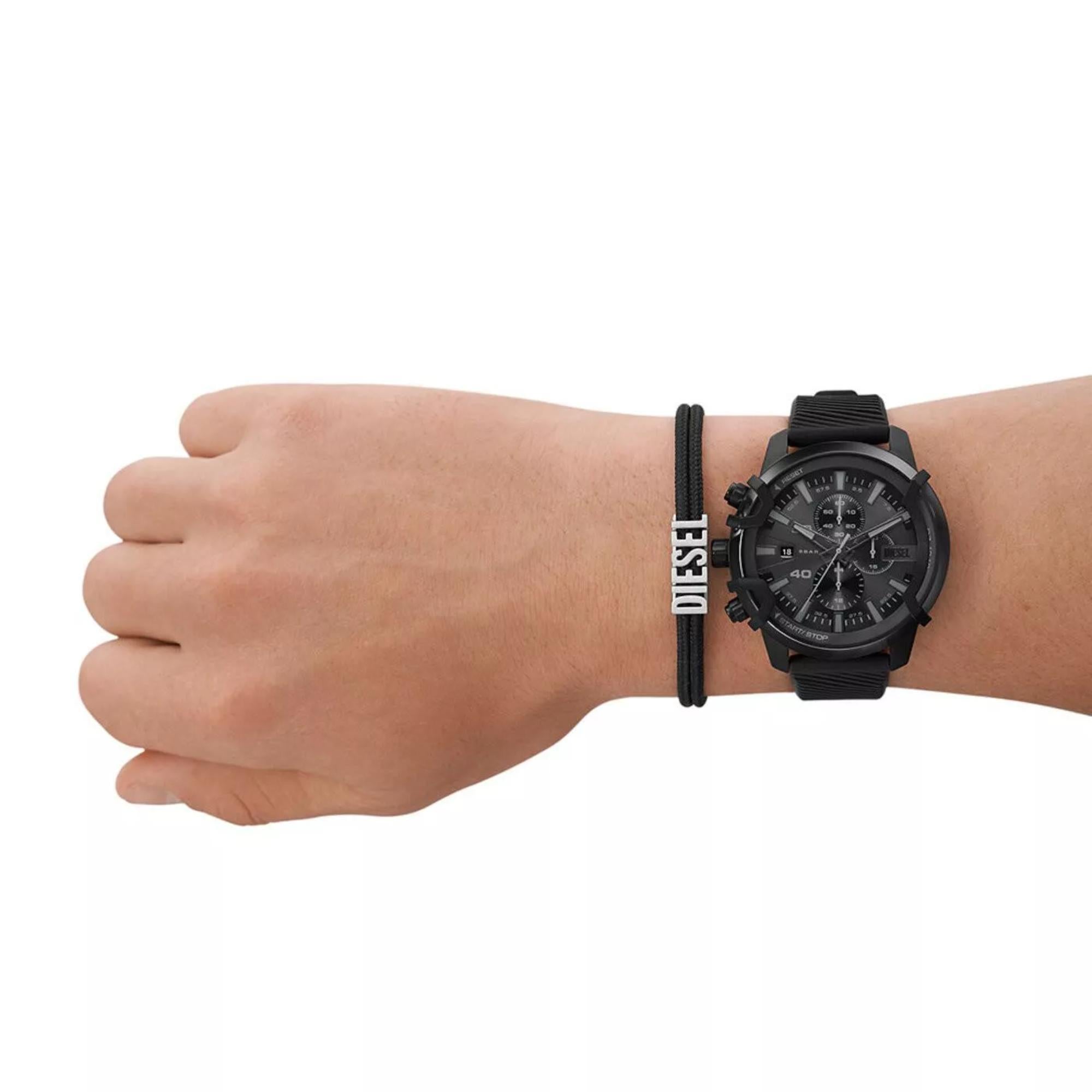 Diesel Griffed Chronograph Black Silicone Black Dial Men's Watch and Bracelet Set DZ4650SET