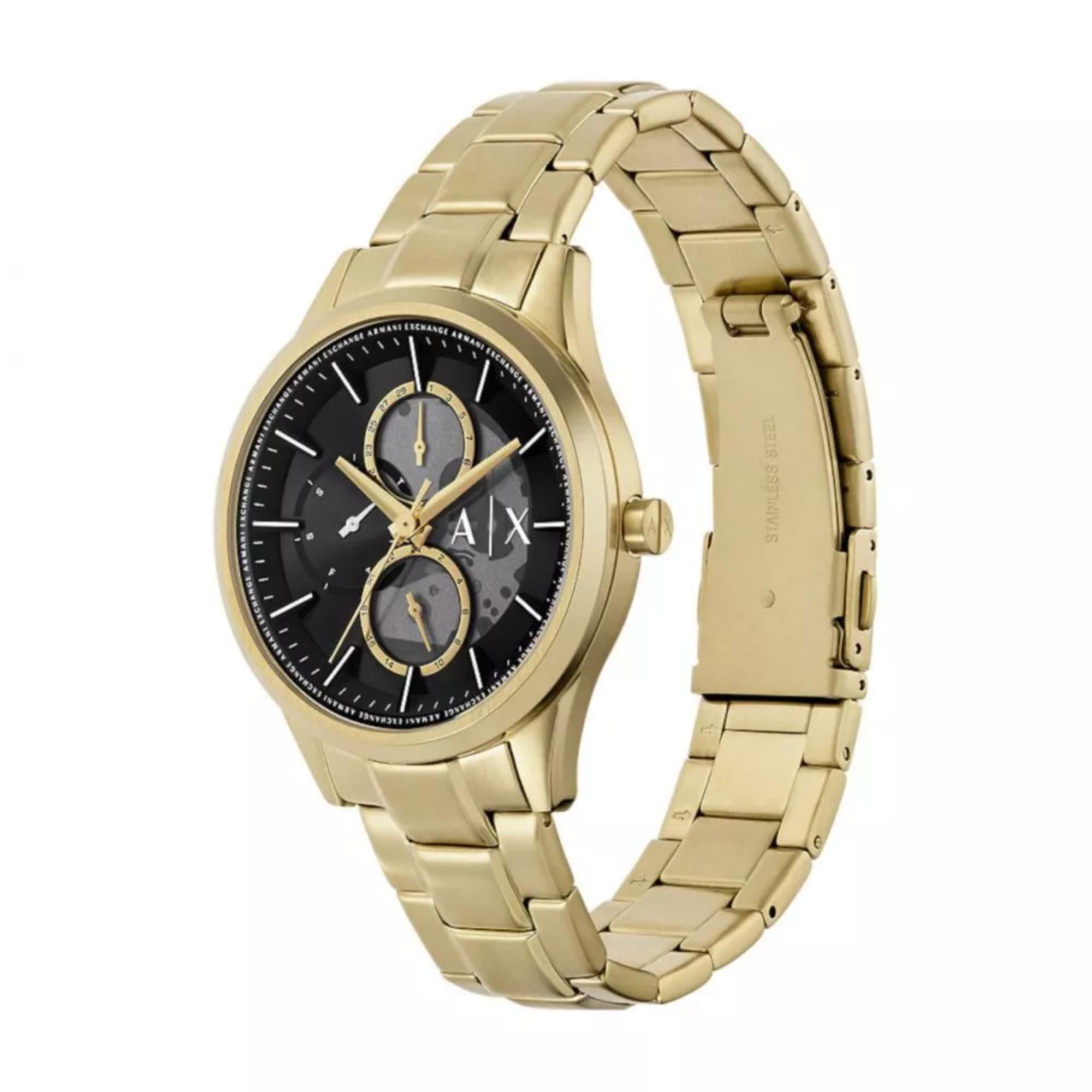 Armani Exchange Dante Chronograph Quartz Gold-Tone Stainless Steel Black Dial Men's Watch AX1875