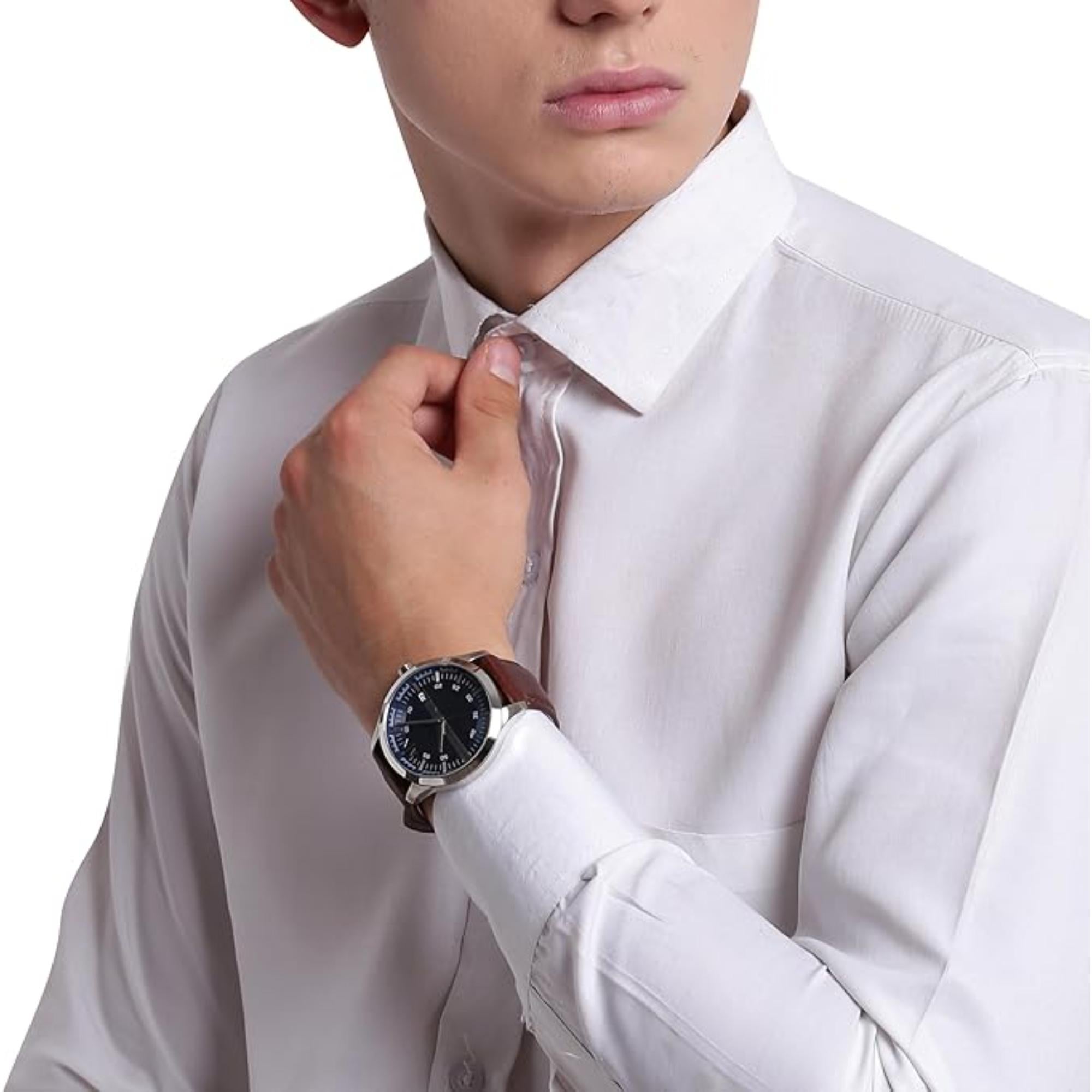 Armani Exchange Date Brown Leather Navy Blue Dial Men's Watch AX2133