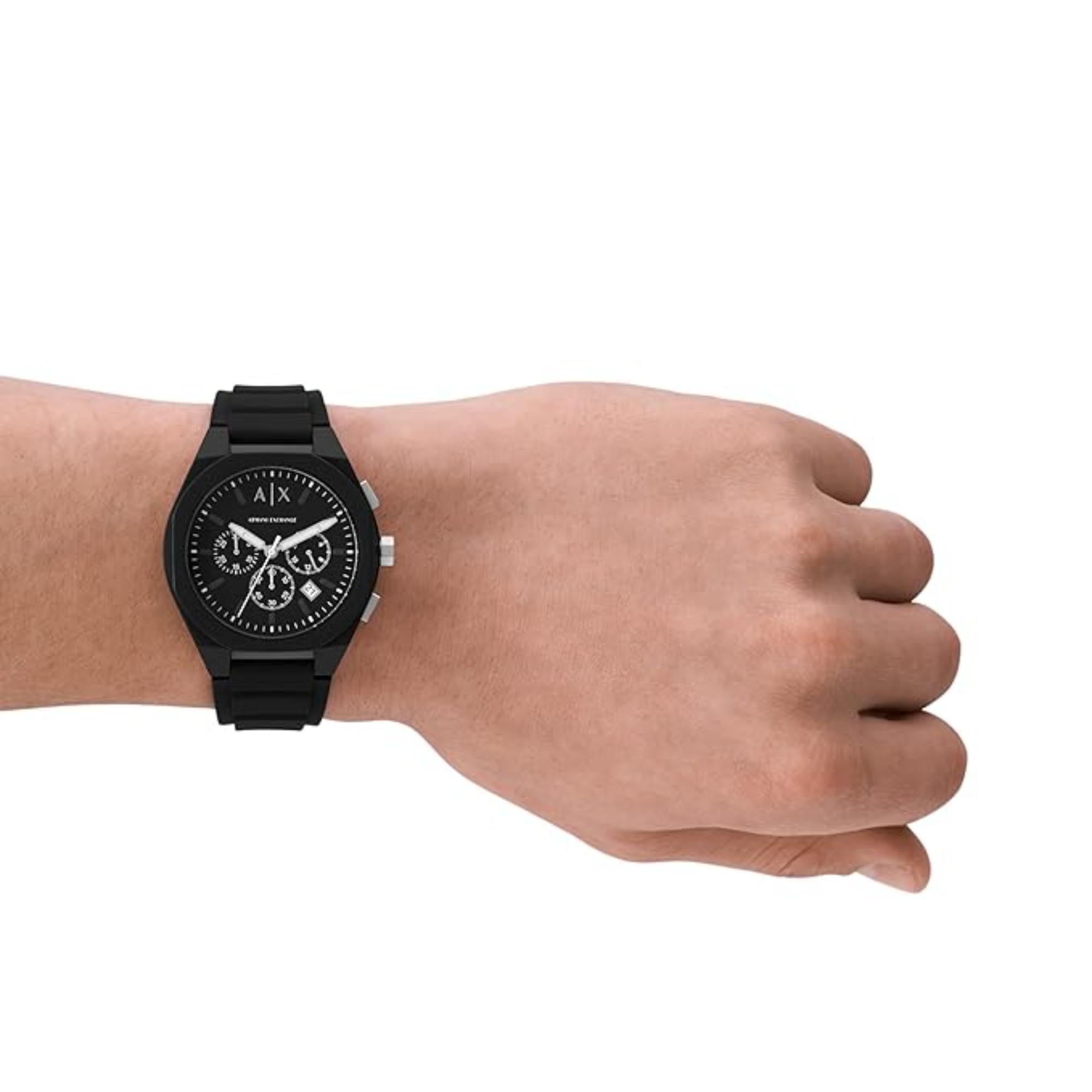 Armani Exchange Chronograph Black Silicone Strap Black Dial Men’s Watch AX4161