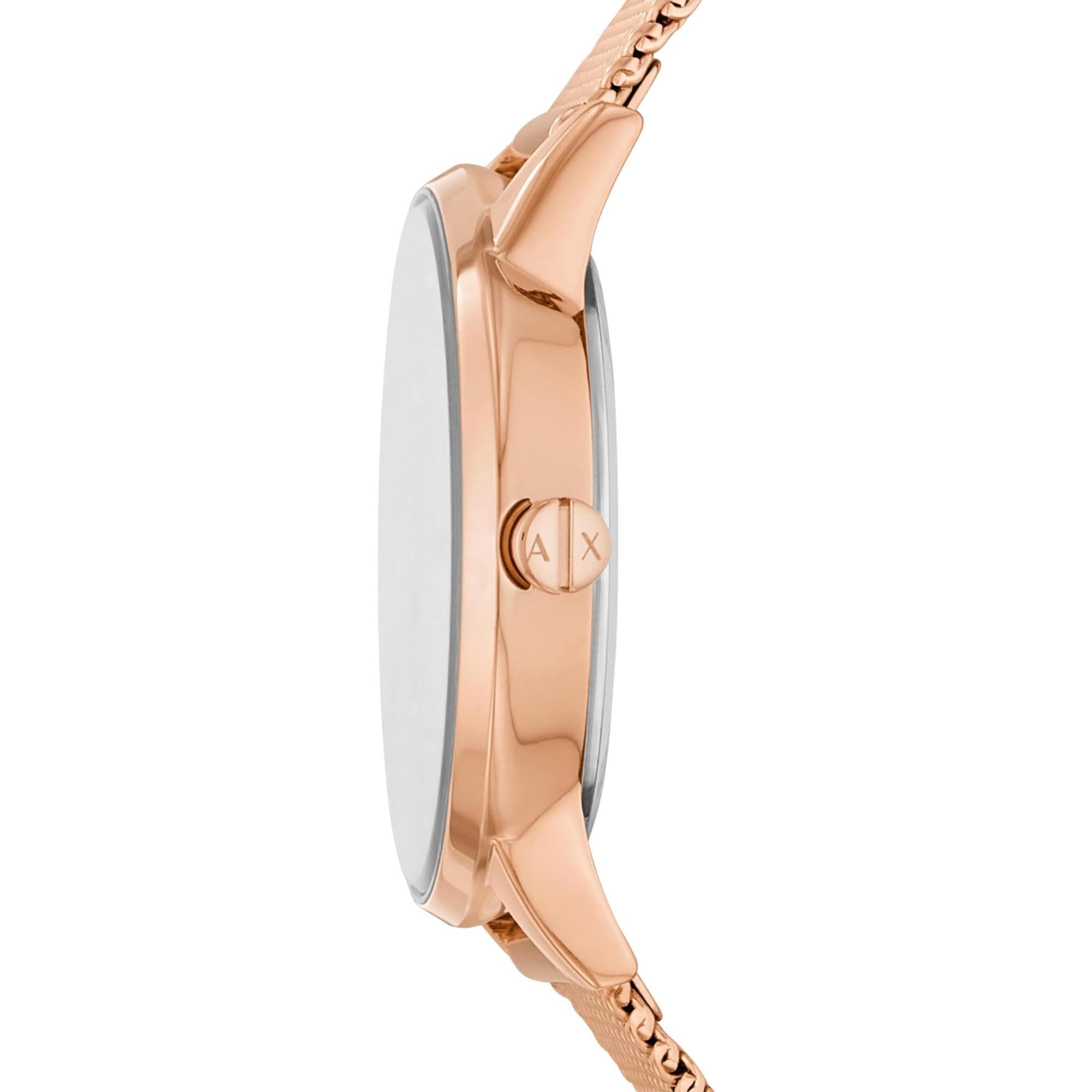 Armani Exchange Two-Hand Rose Gold-Tone Stainless Steel Strap Silver Dial Women's Watch and Bracelet Gift Set AX7121