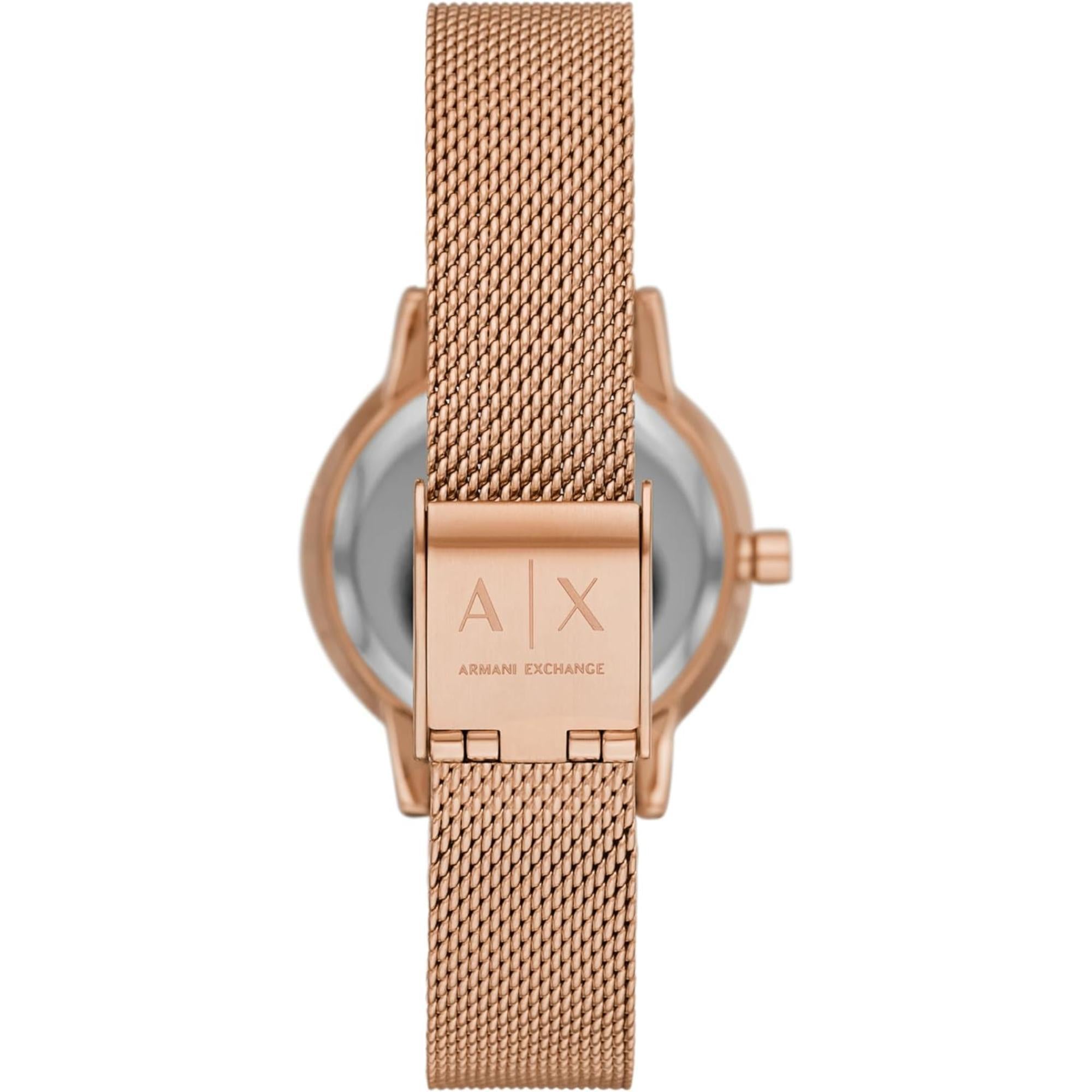 Armani Exchange Two-Hand Rose Gold-Tone Stainless Steel Strap Silver Dial Women's Watch and Bracelet Gift Set AX7121