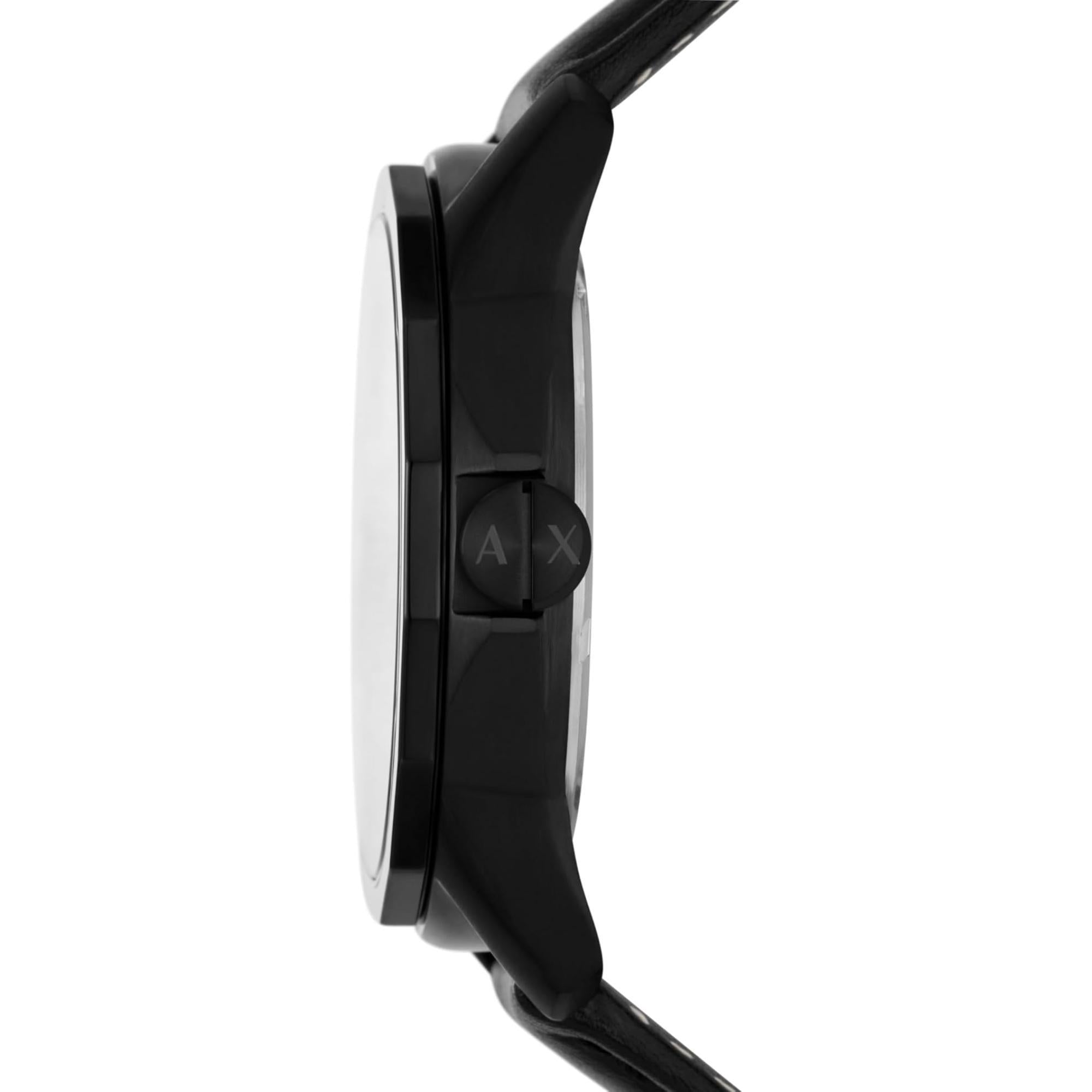 Armani Exchange Black Dial Black Leather Strap Watch AX7147SET