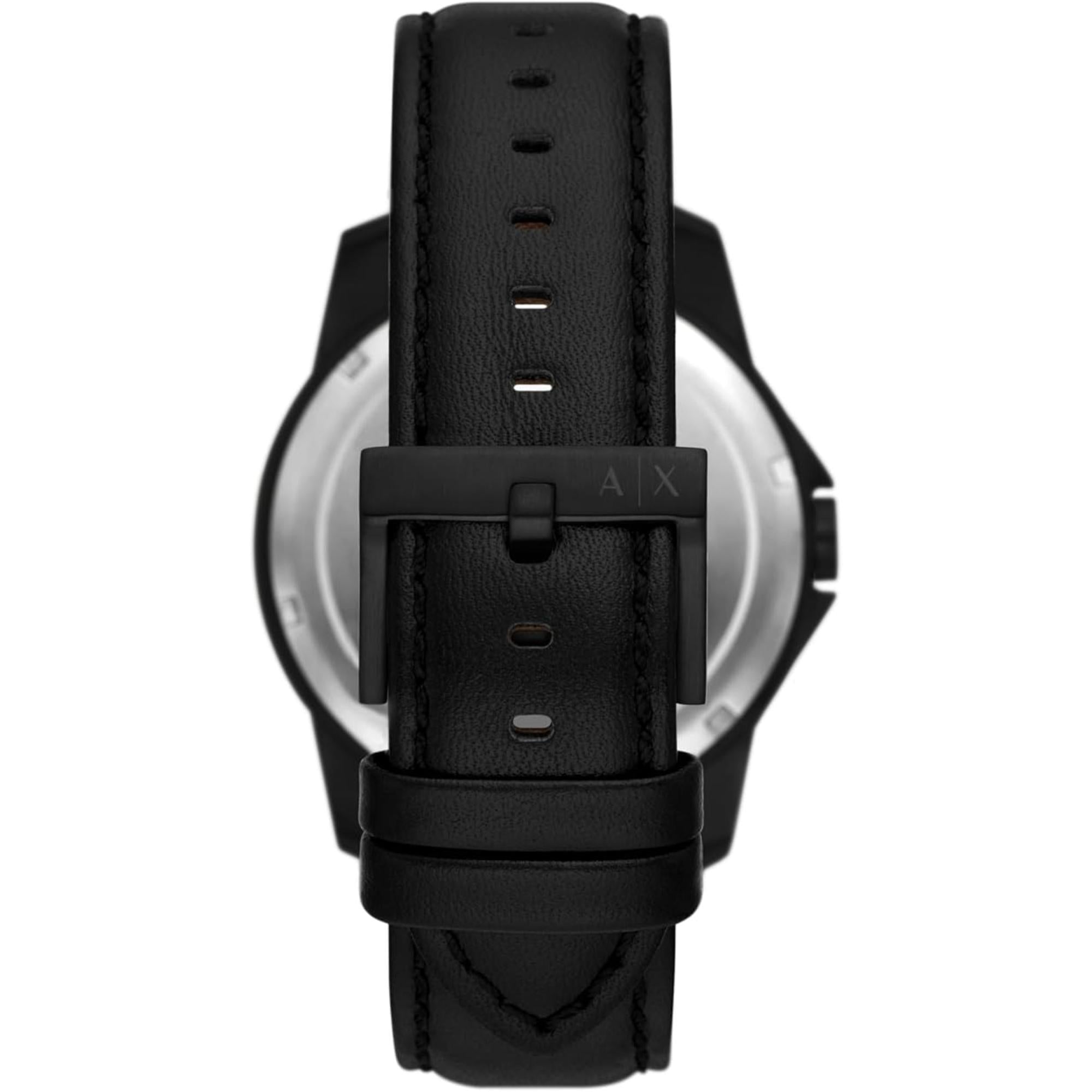 Armani Exchange Black Dial Black Leather Strap Watch AX7147SET