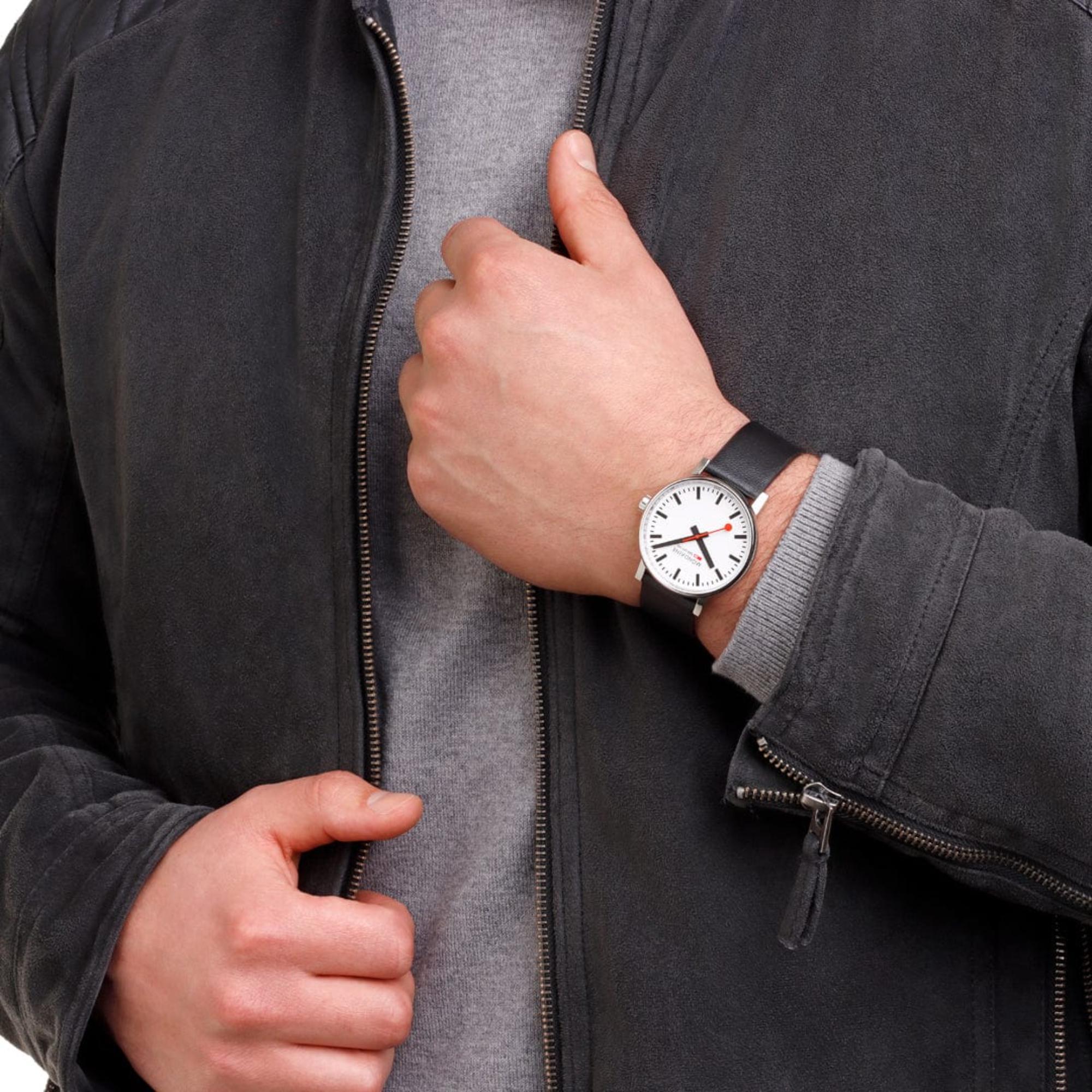 Mondaine evo2 Black Vegan Grape Leather White Dial Men’s Watch MSE.40110.LBV