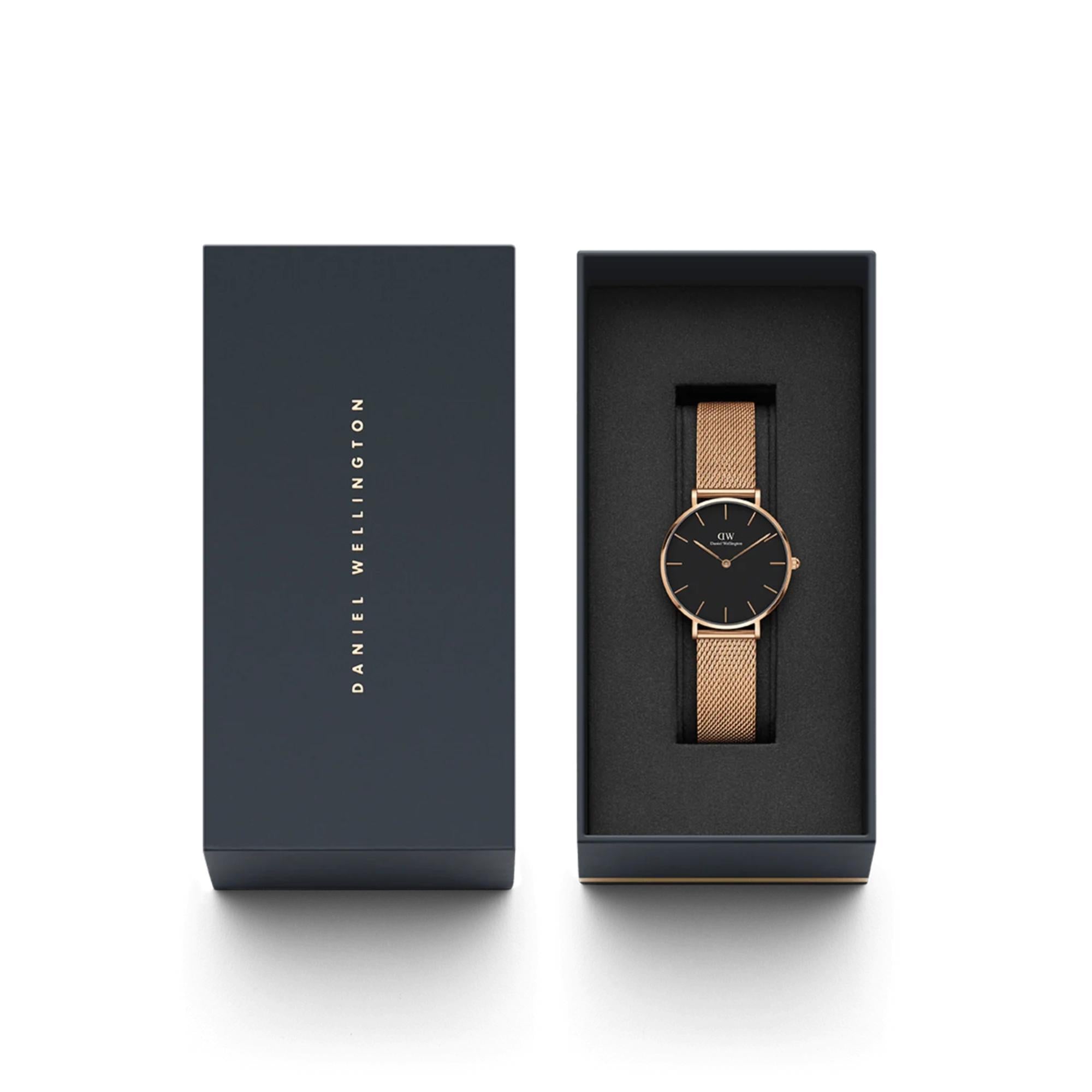 Daniel Wellington Petite Melrose Black Dial Steel Strap Women’s Watch DW00100217