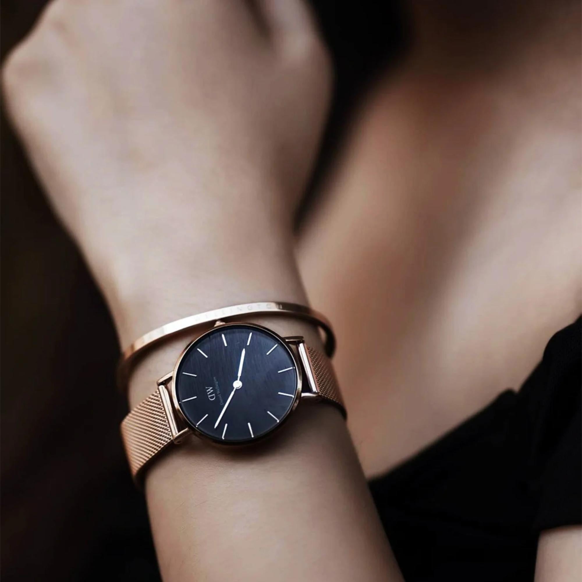 Daniel Wellington Petite Melrose Black Dial Steel Strap Women’s Watch DW00100217