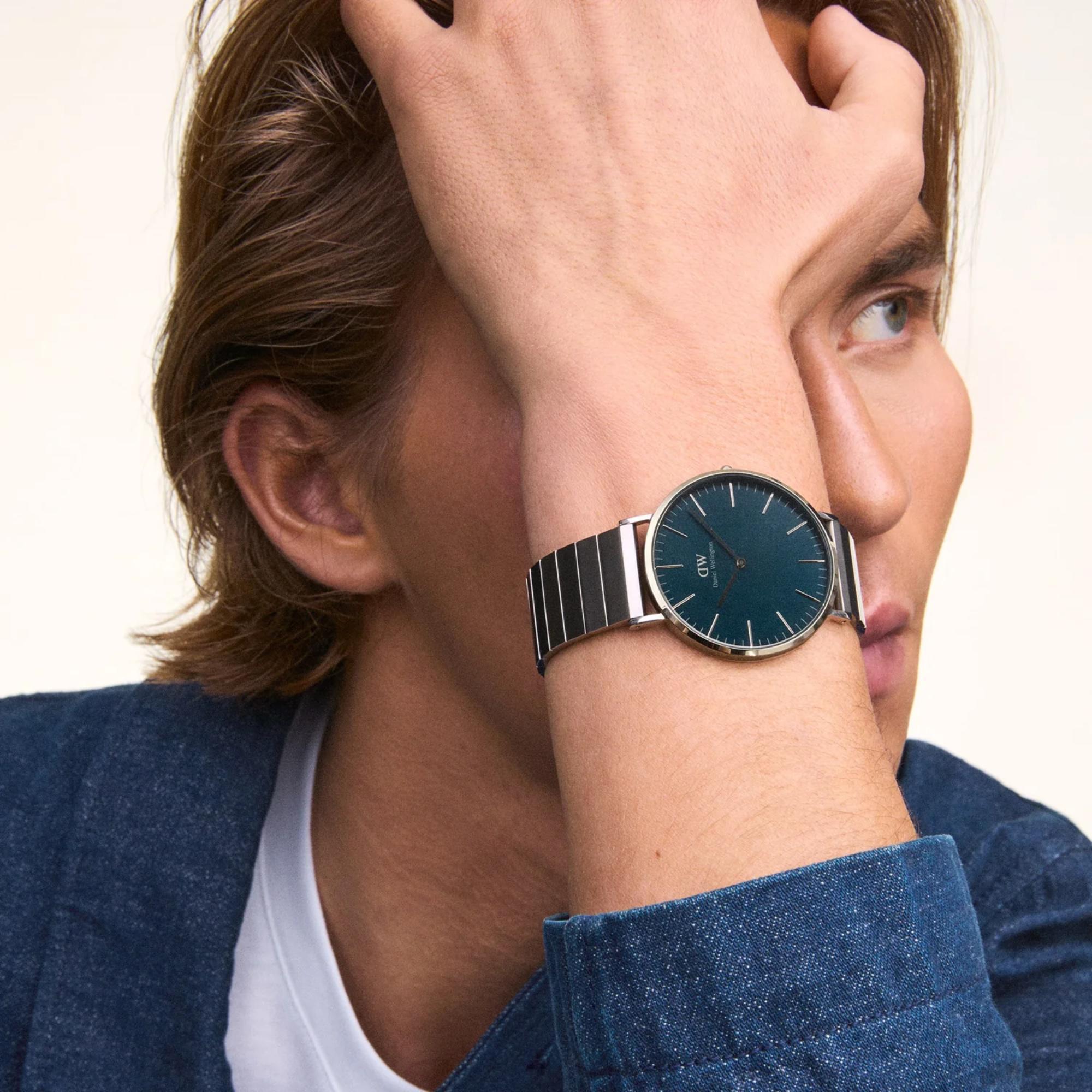 Daniel Wellington Classic Piano Link Arctic Blue Dial Stainless Steel Strap Men’s Watch DW00100776