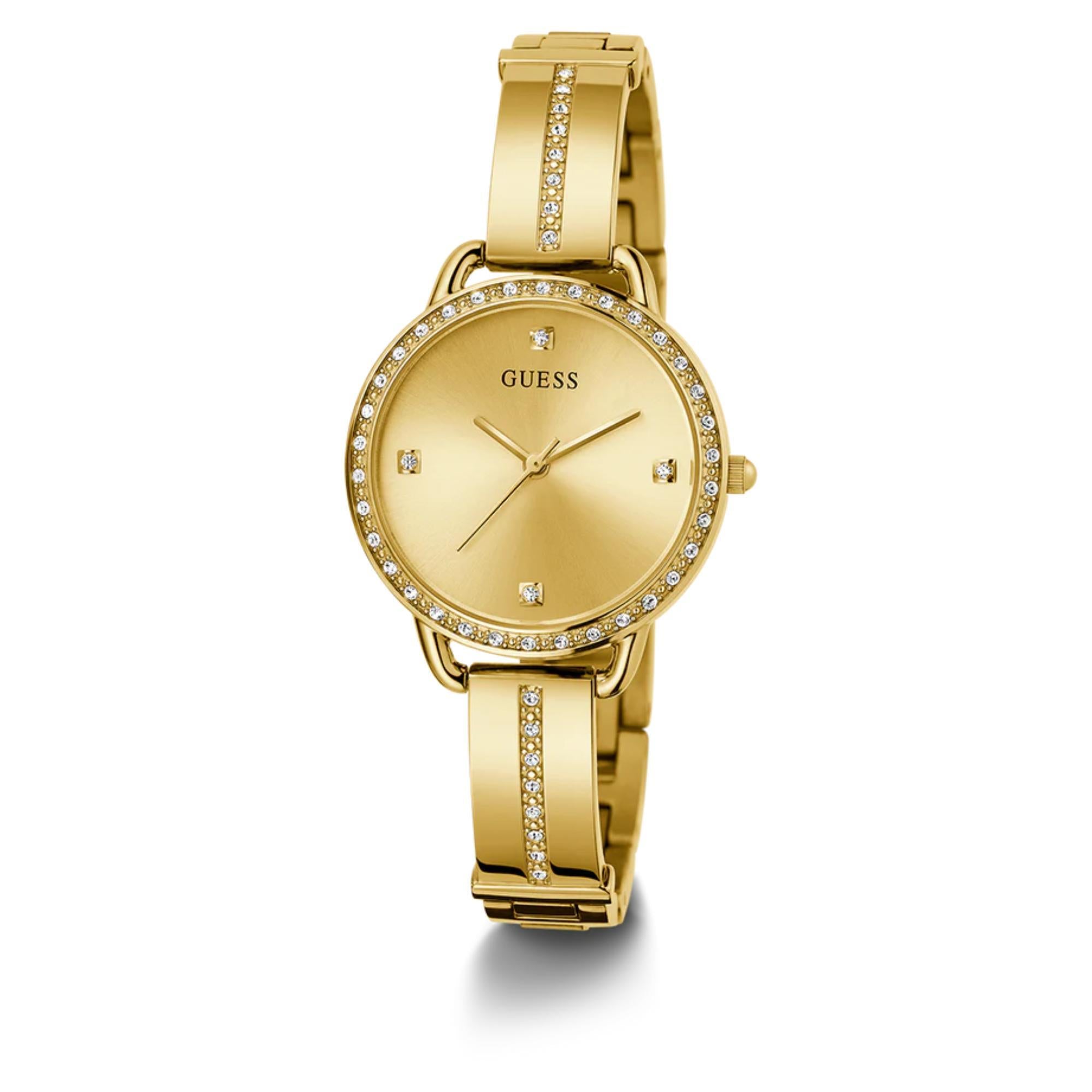 GUESS Ladies Gold Tone Stainless Steel Strap Analog Champagne Dial Watch GW0022L2