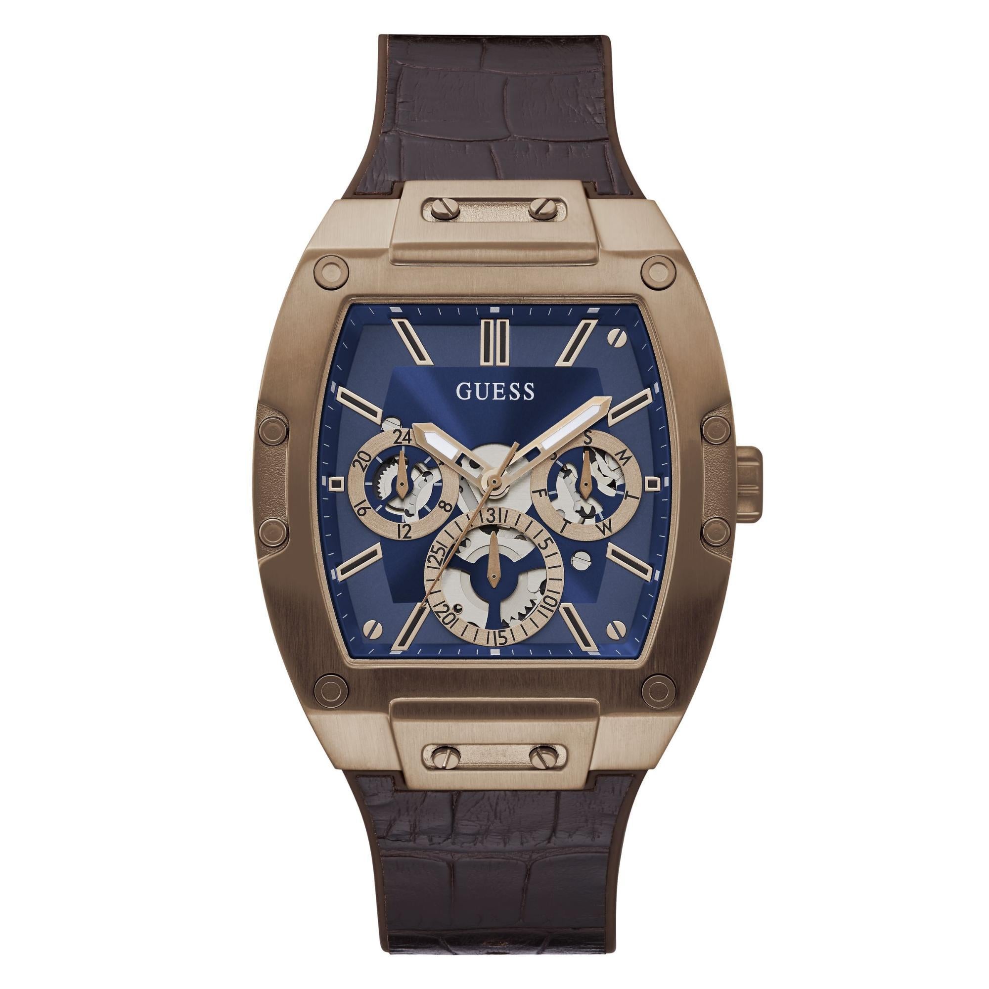 Guess Phoenix Multifunction Blue Dial Brown Leather Strap Men’s Watch GW0202G2