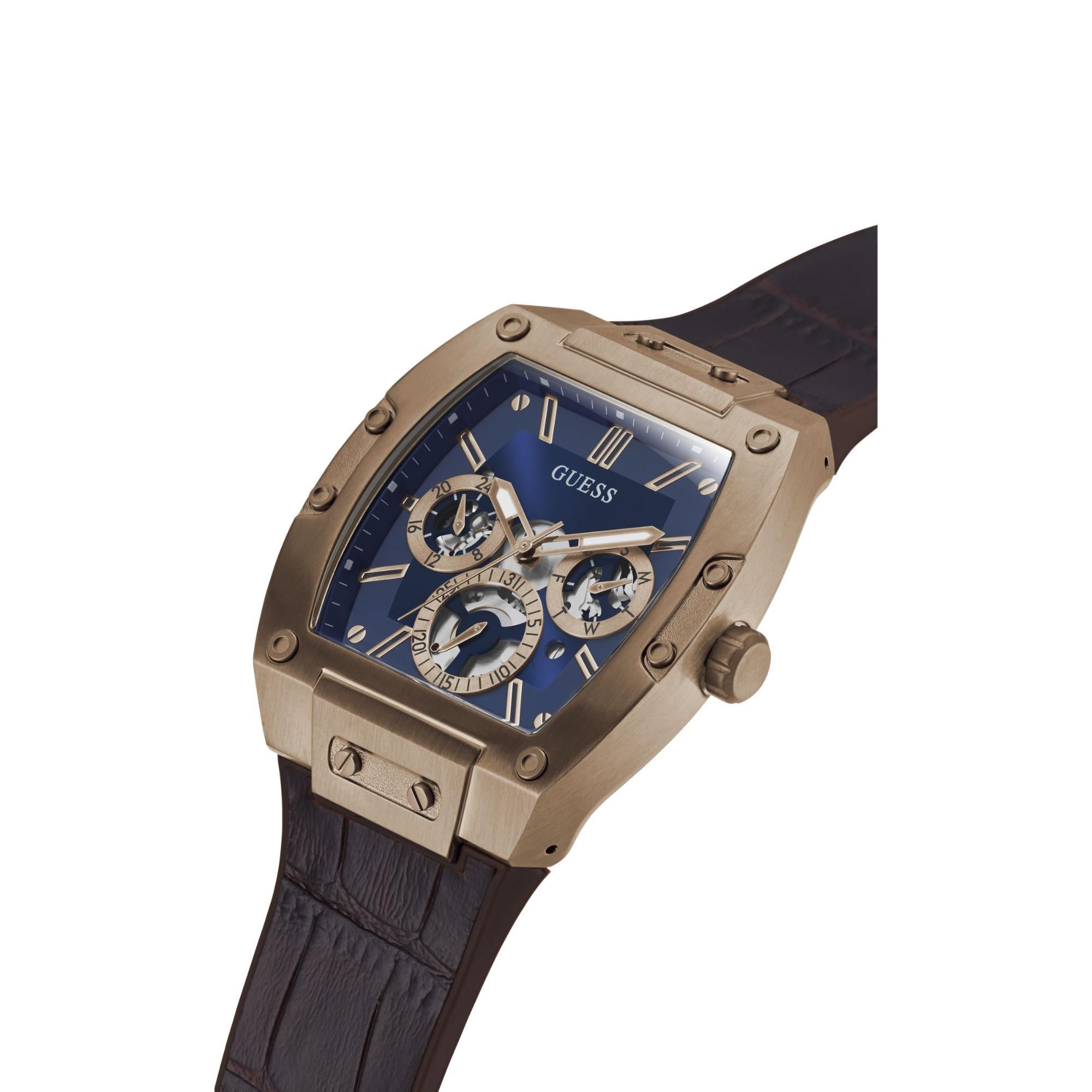 Guess Phoenix Multifunction Blue Dial Brown Leather Strap Men’s Watch GW0202G2