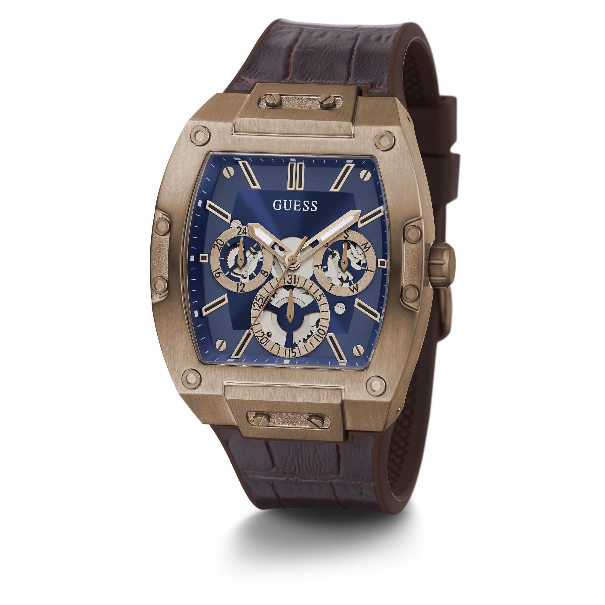 Guess Phoenix Multifunction Blue Dial Brown Leather Strap Men’s Watch GW0202G2