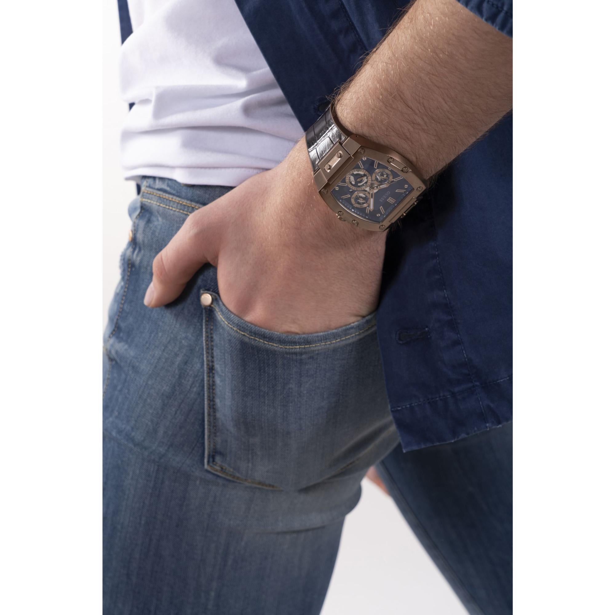Guess Phoenix Multifunction Blue Dial Brown Leather Strap Men’s Watch GW0202G2