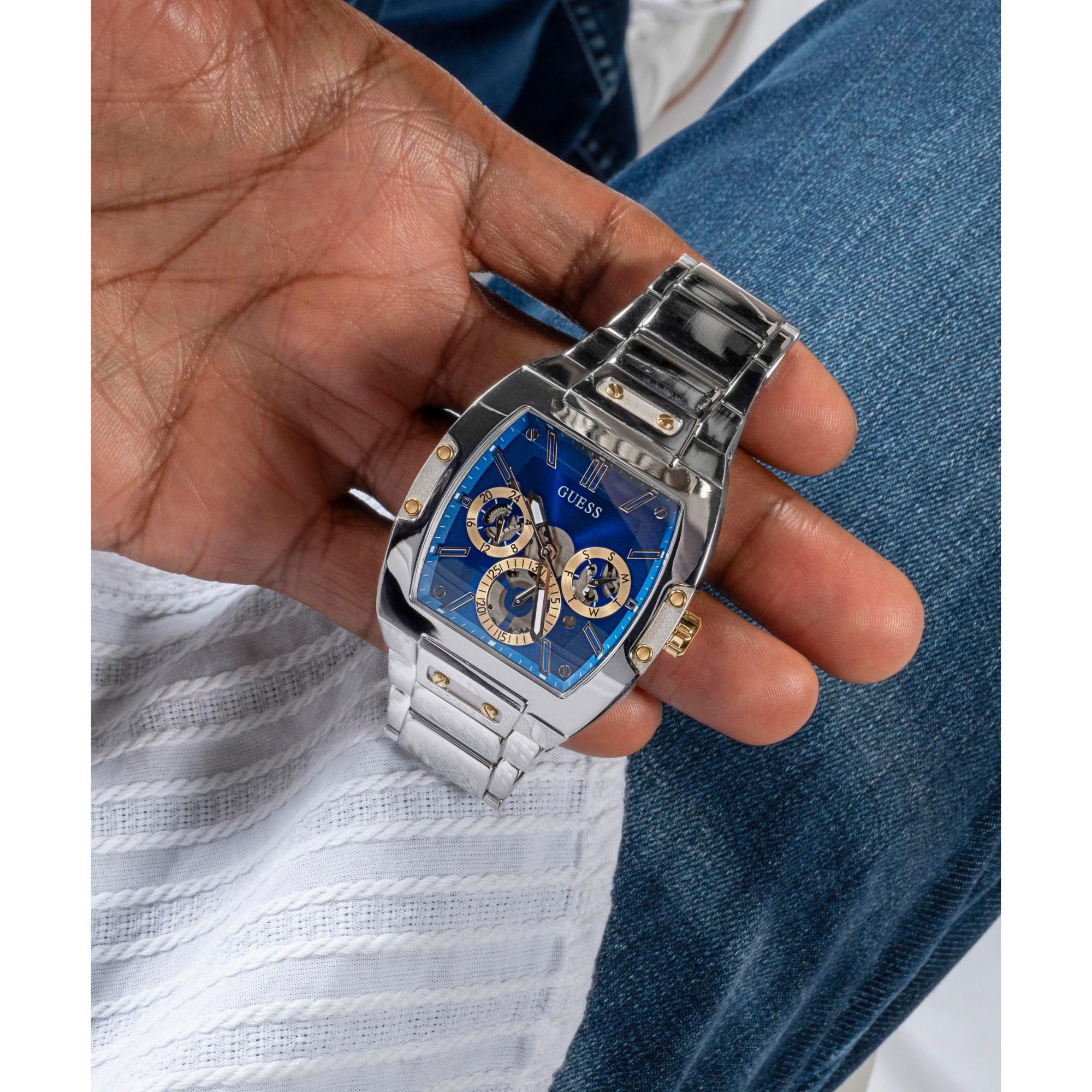 GUESS Multifunction Silver Tone Stainless Steel Strap Blue Dial Men’s Watch GW0456G5