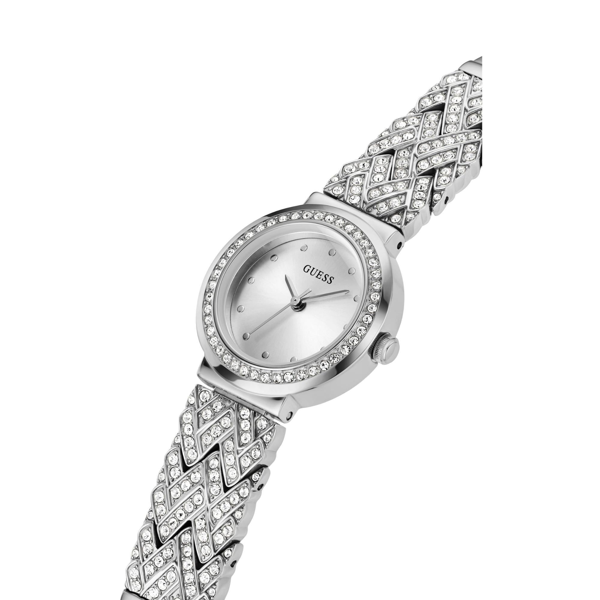 GUESS Treasure Silver-Tone Bangle Analog Silver Dial Steel Strap Women's Watch GW0476L1