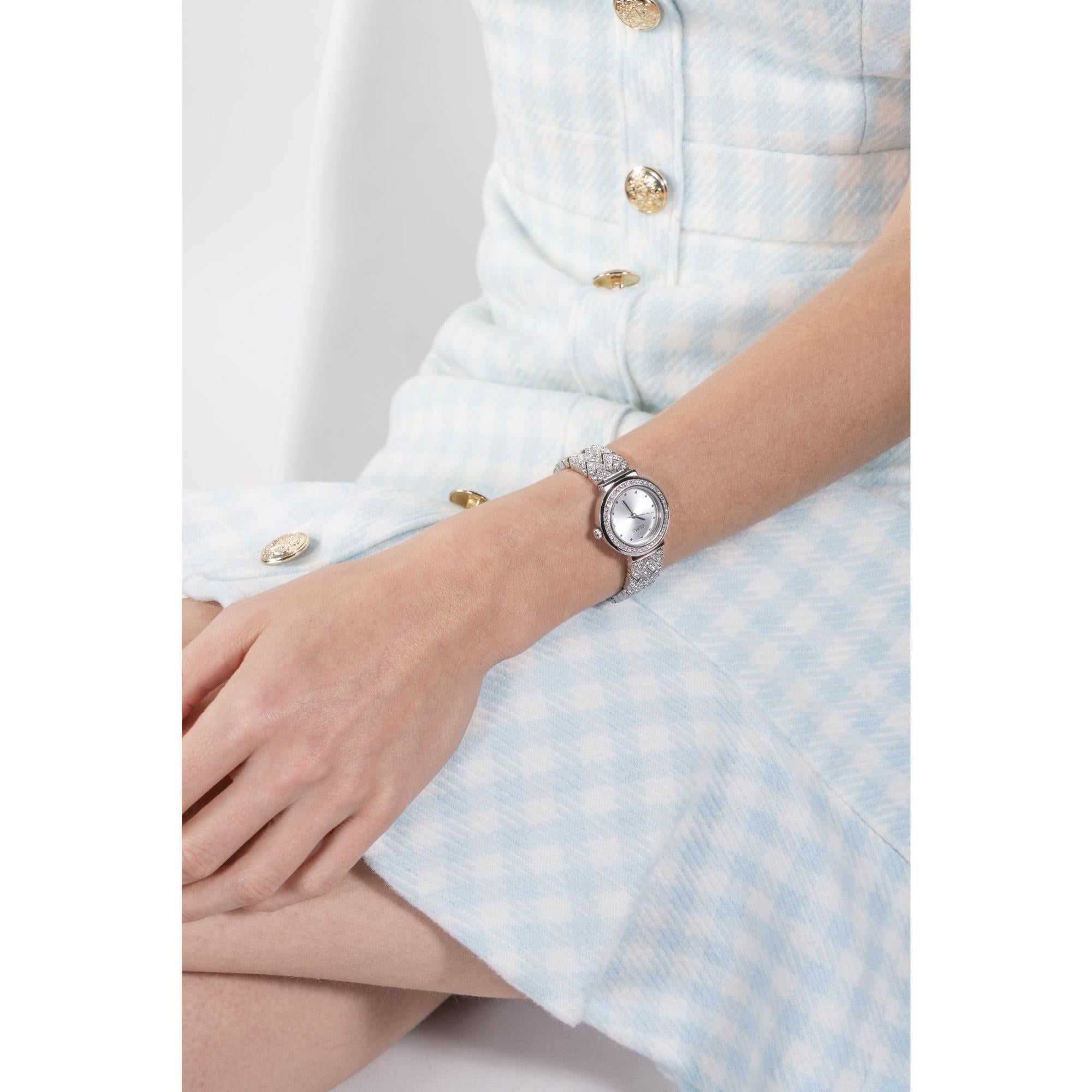 GUESS Treasure Silver-Tone Bangle Analog Silver Dial Steel Strap Women's Watch GW0476L1