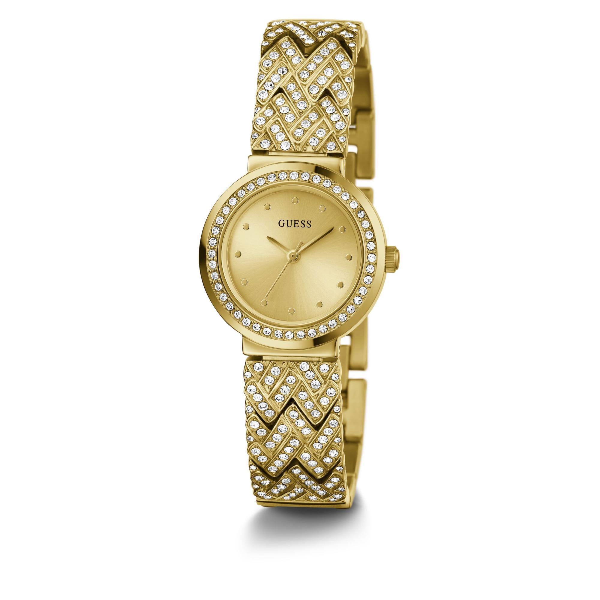 GUESS Ladies Gold Tone Analog Stainless Steel Strap Champagne Dial Watch GW0476L2