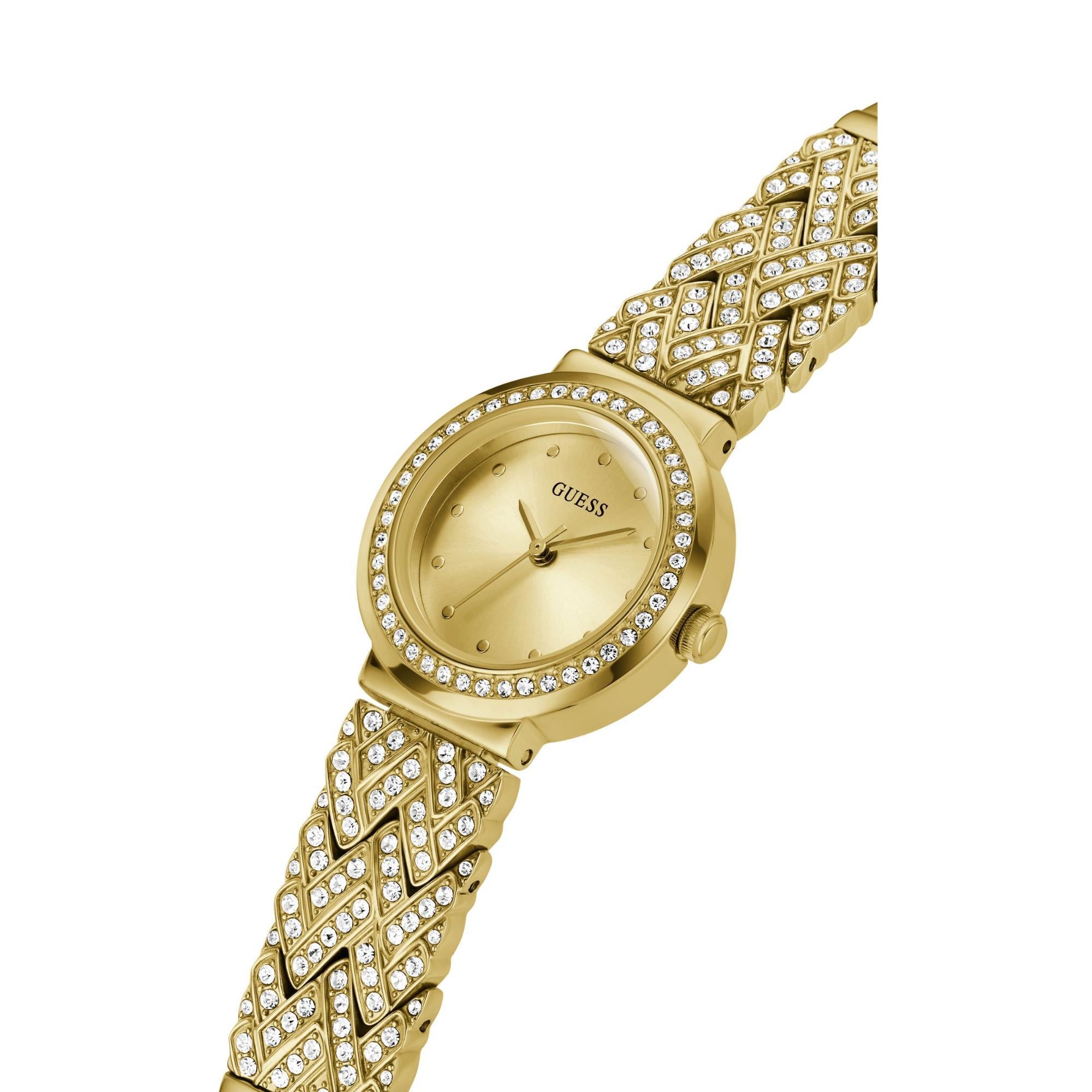 GUESS Ladies Gold Tone Analog Stainless Steel Strap Champagne Dial Watch GW0476L2