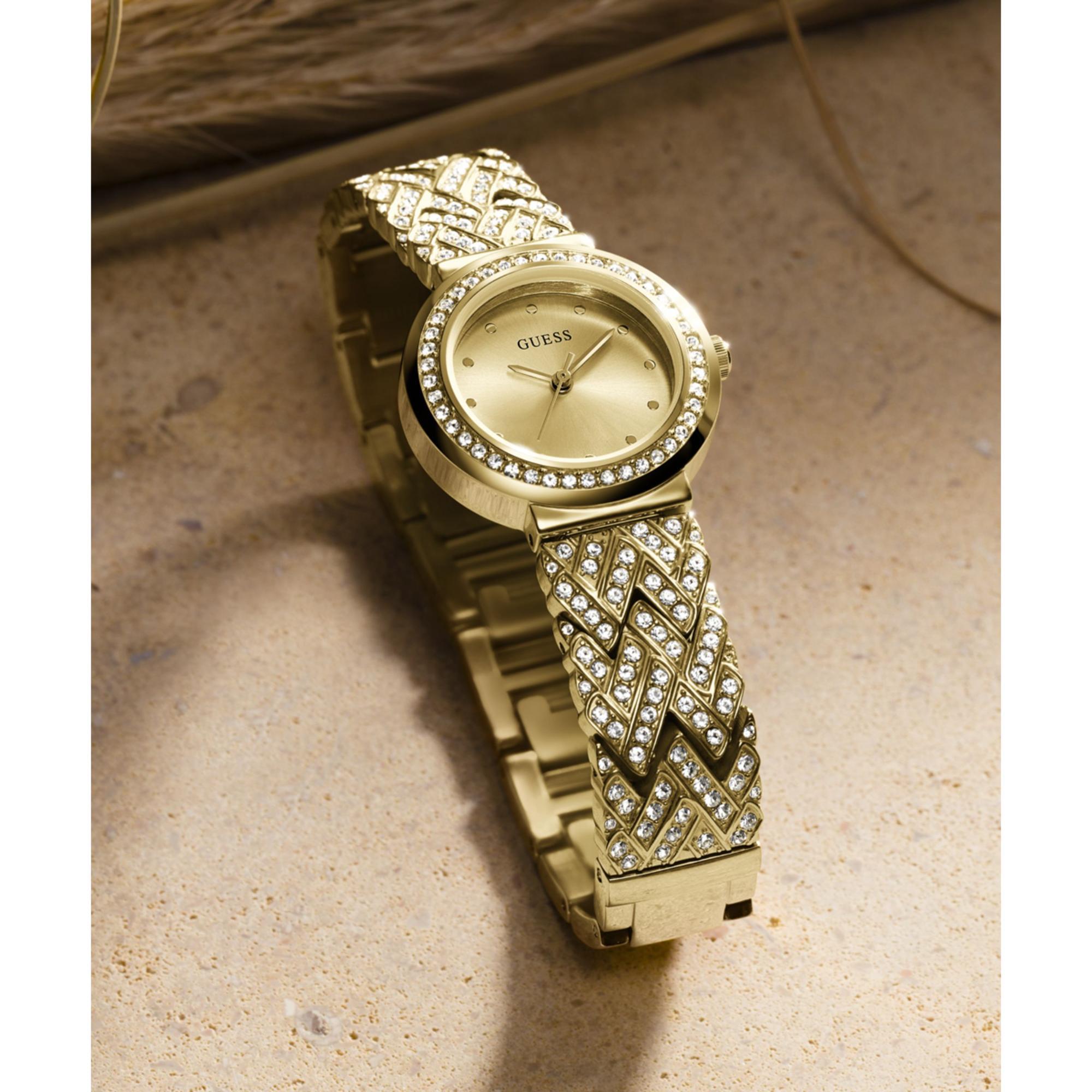 GUESS Ladies Gold Tone Analog Stainless Steel Strap Champagne Dial Watch GW0476L2