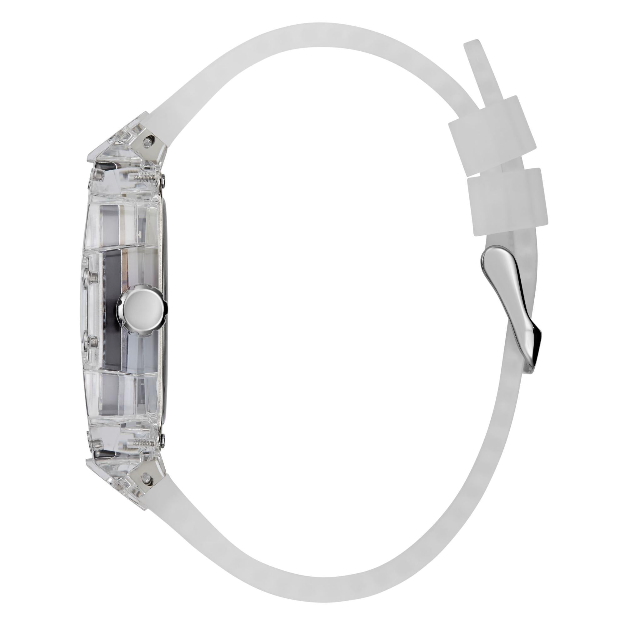 GUESS Men’s Clear Multi-Function Watch with Stainless Steel Strap GW0499G3