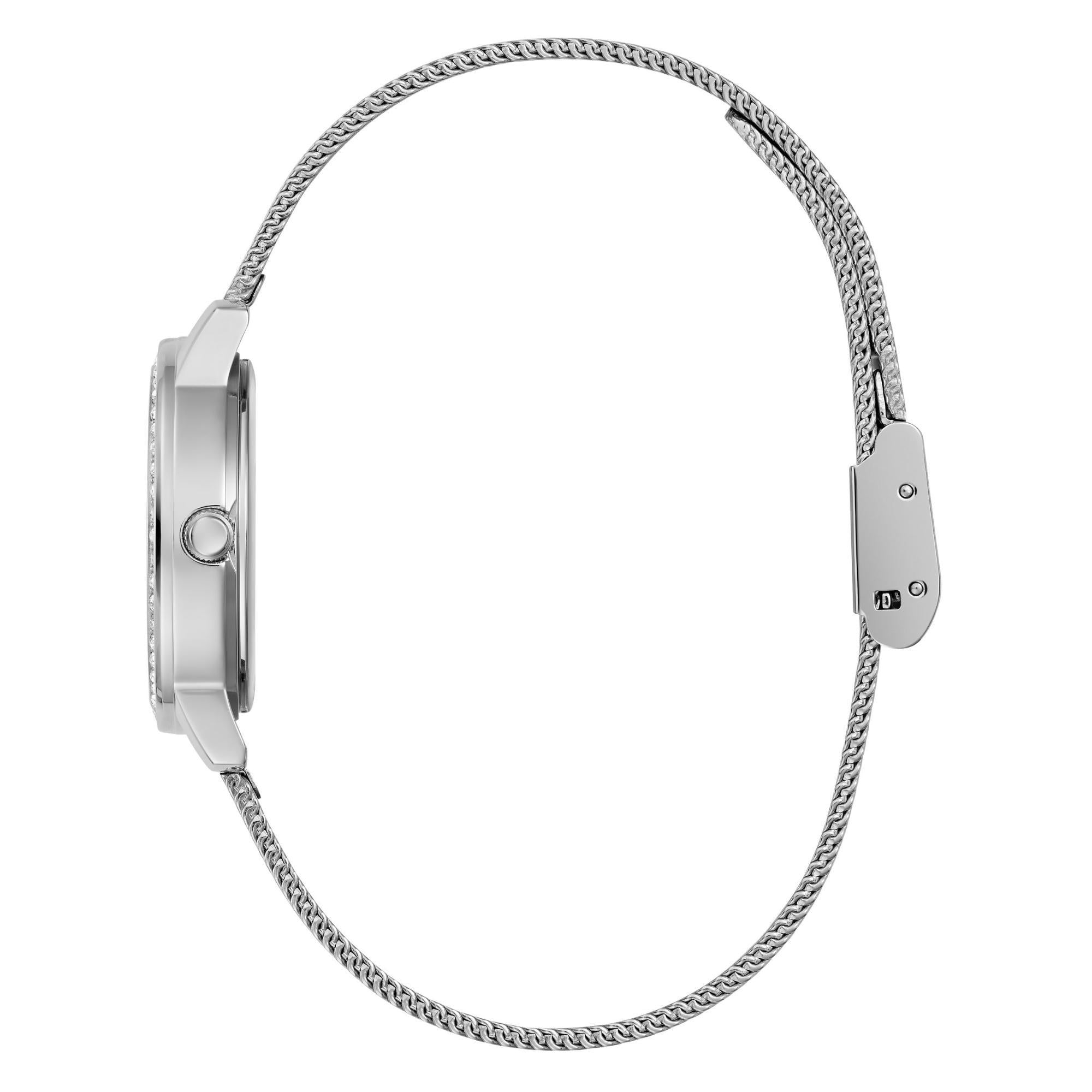 GUESS Ladies Silver Tone Analog White Dial Watch with Stainless Steel Strap GW0534L1