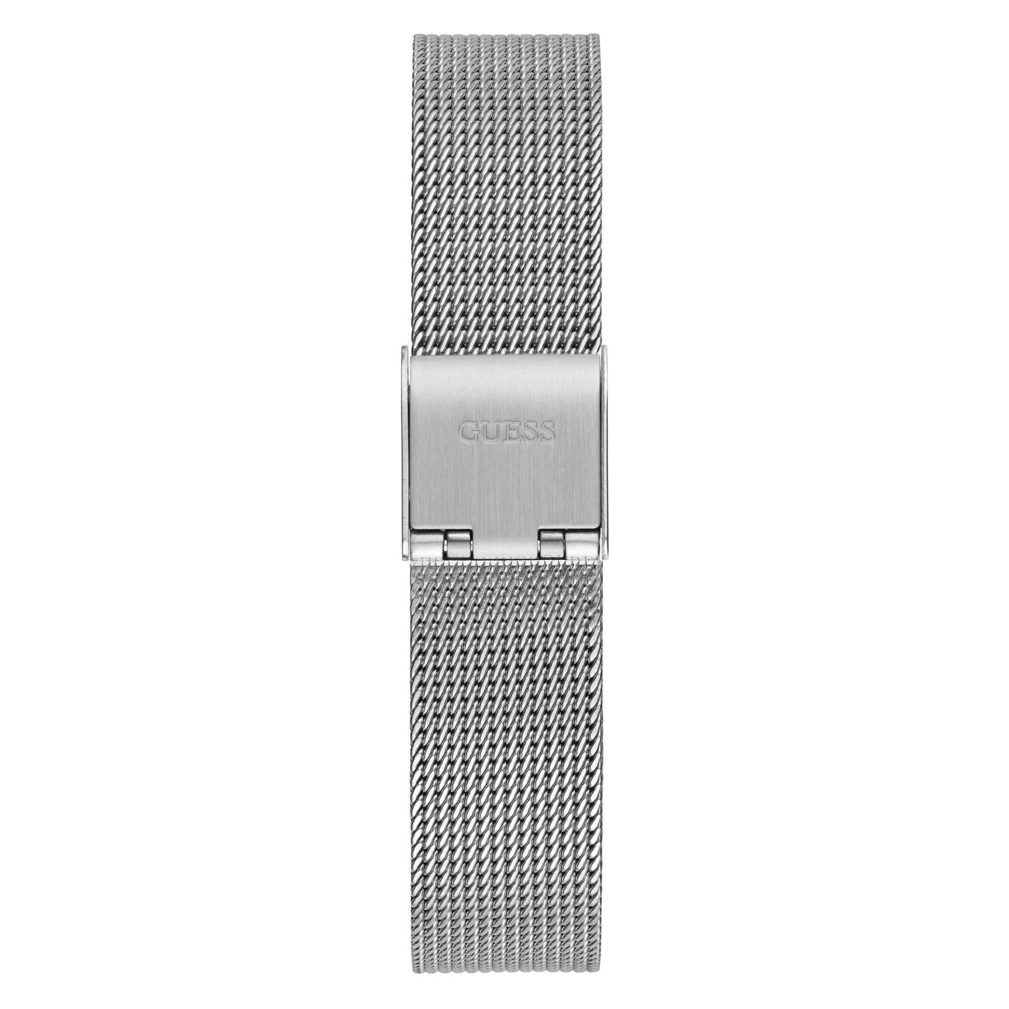 GUESS Ladies Silver Tone Analog White Dial Watch with Stainless Steel Strap GW0534L1