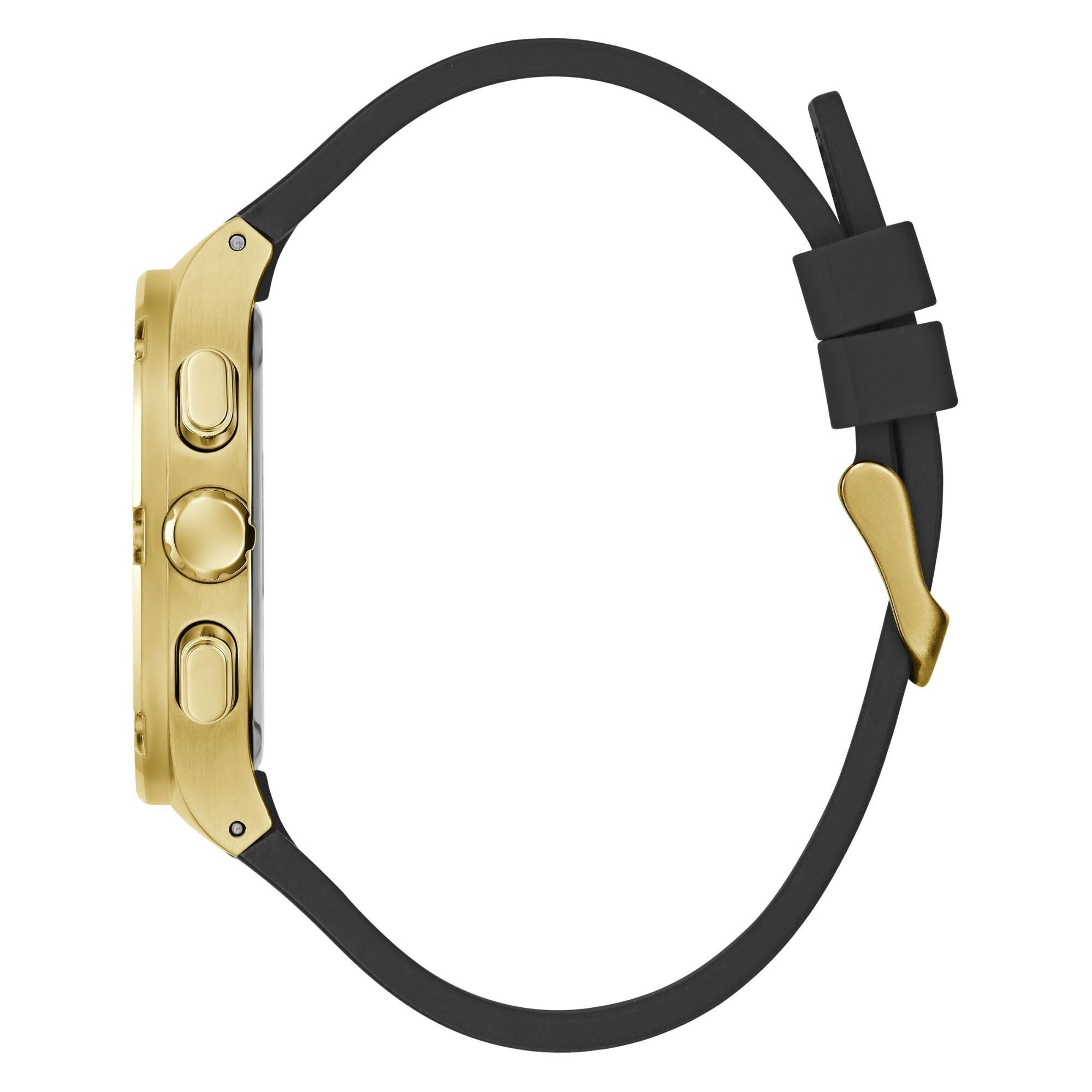 GUESS Black Gold Multi-Function Green Dial Silicone Strap Men’s Watch GW0571G3