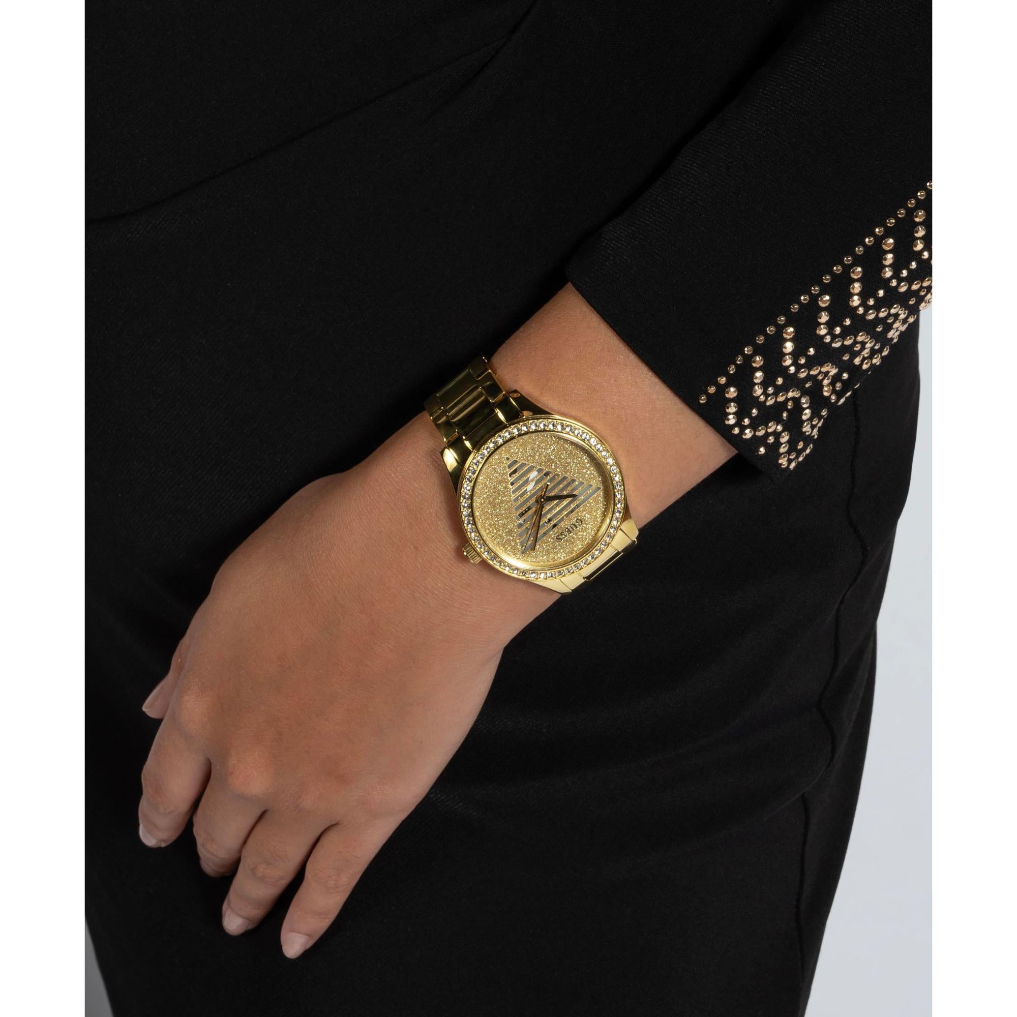 GUESS Gold Tone Analog Champagne Dial with Stainless Steel Strap Ladies Watch GW0605L2