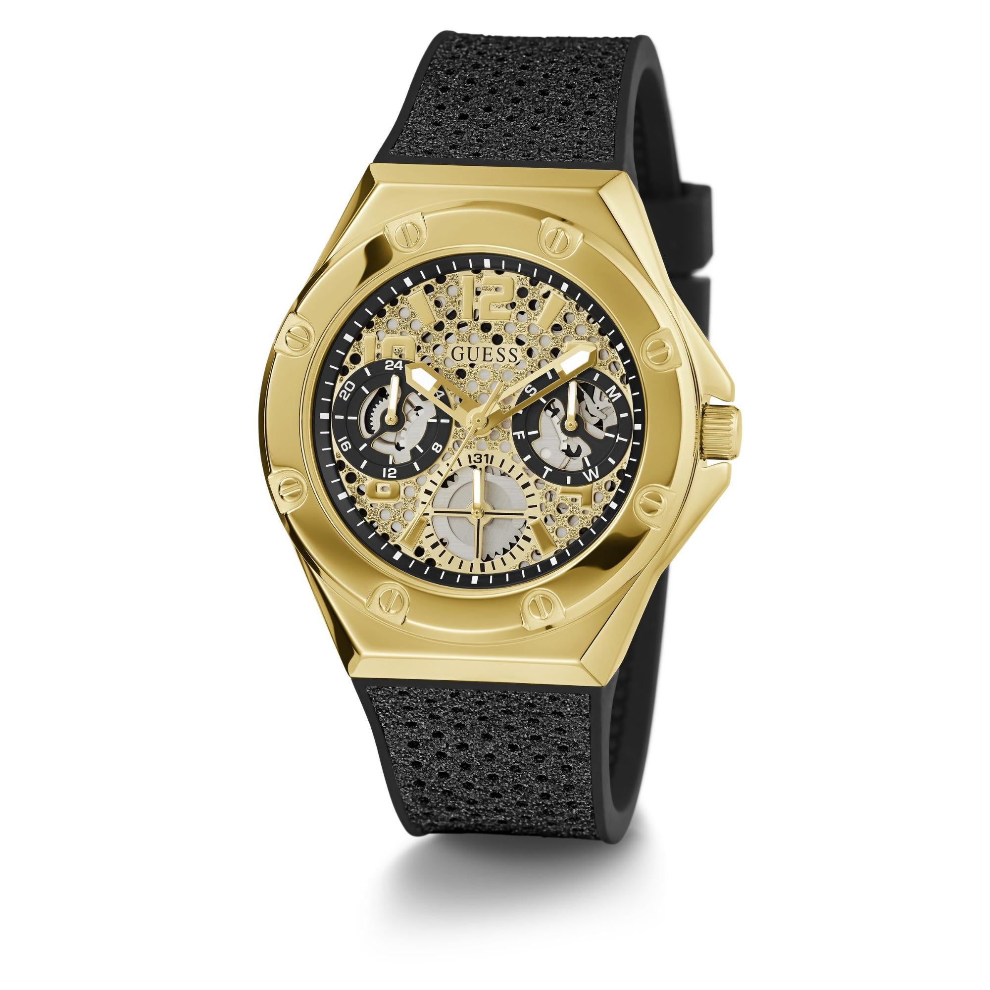 GUESS Asteria Gold Tone with Crystal-Embellished Dial Silicone Strap Ladies Watch GW0620L2