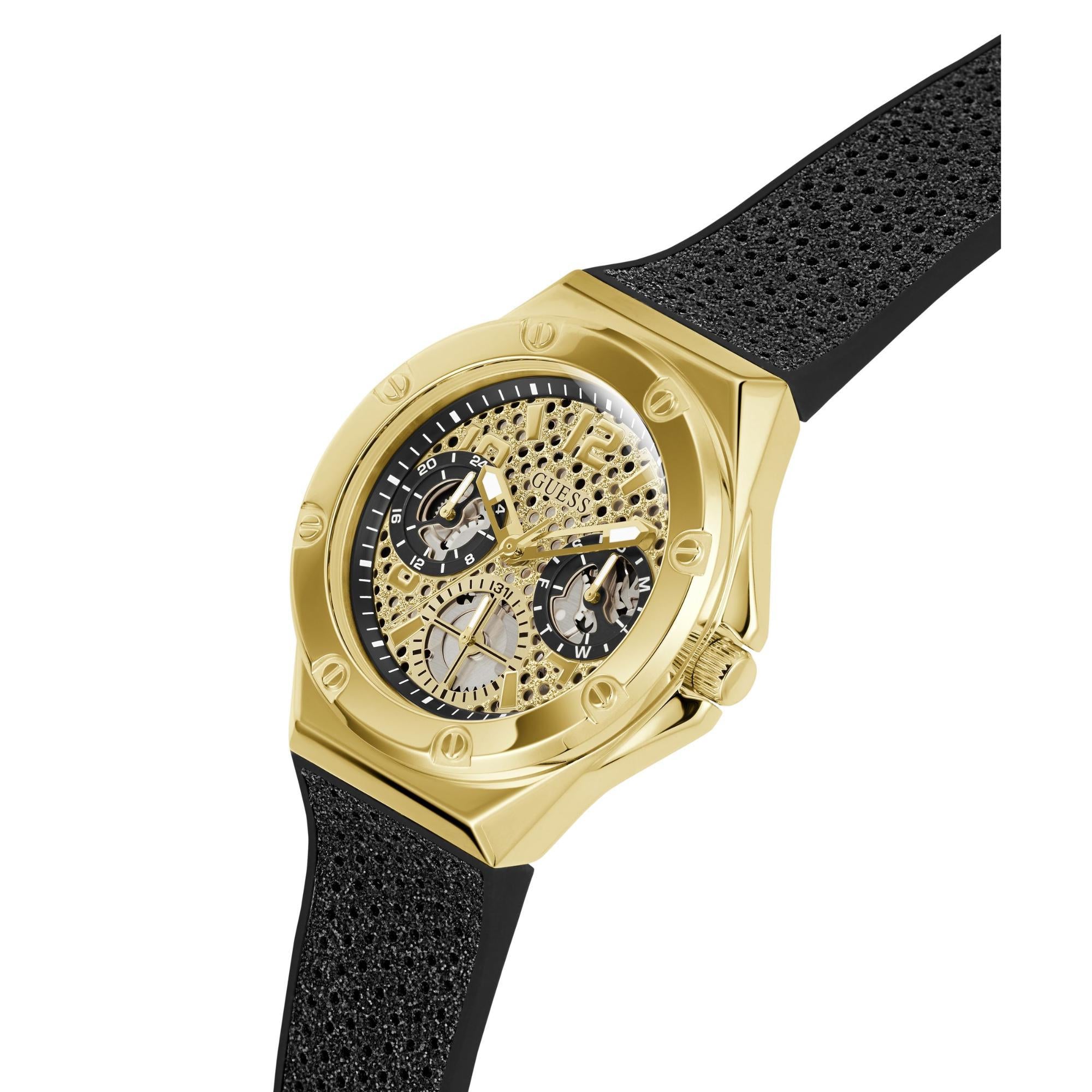GUESS Asteria Gold Tone with Crystal-Embellished Dial Silicone Strap Ladies Watch GW0620L2