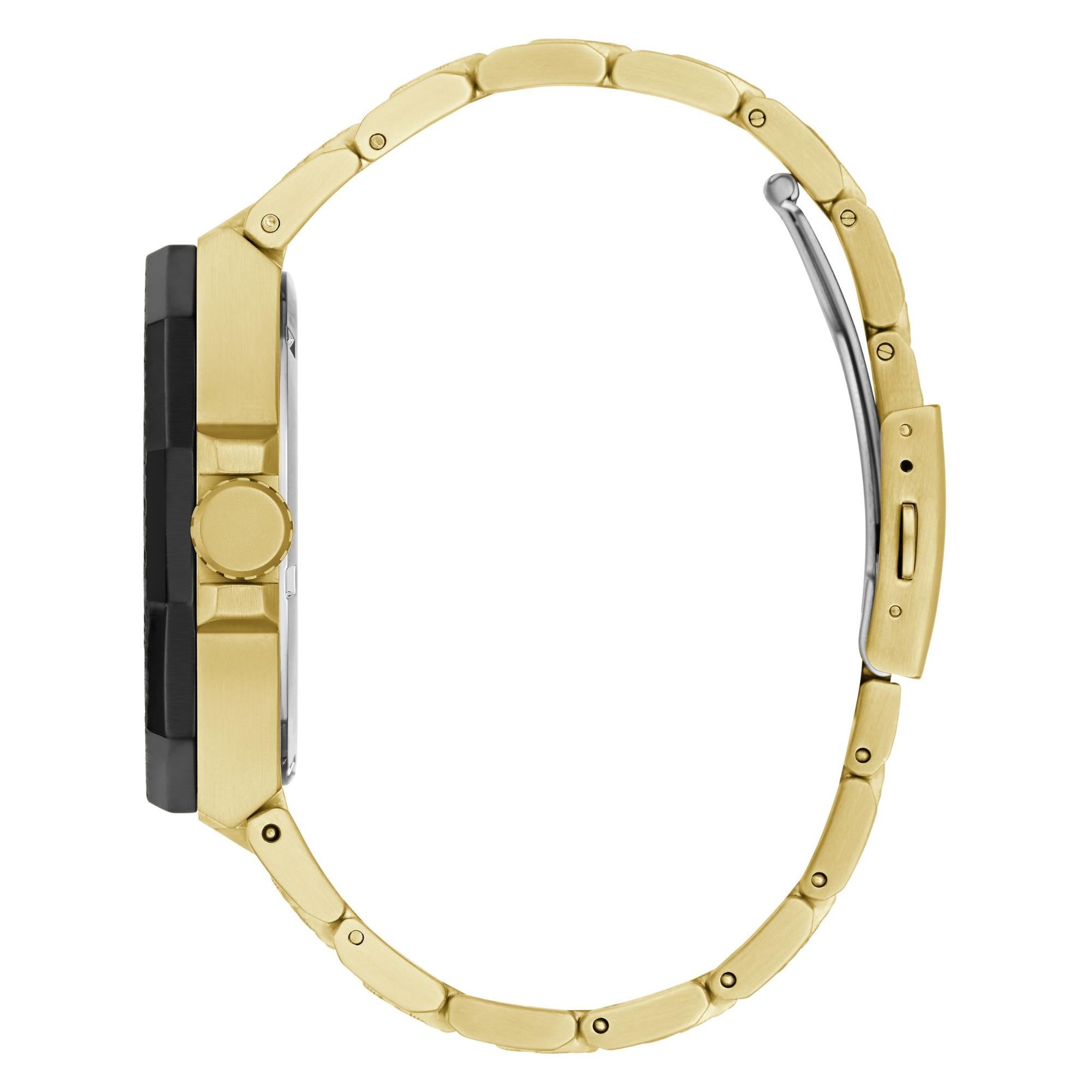 GUESS Gold 2-Tone Multi-Function Stainless Steel Black Dial Men's Watch GW0636G2