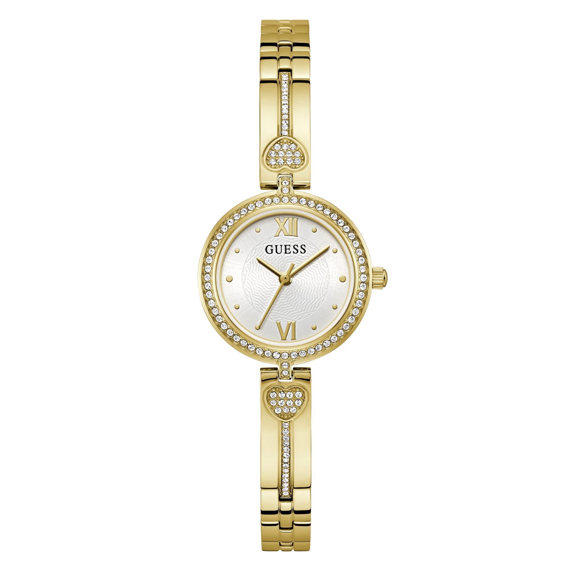 GUESS Ladies Gold Tone Analog Stainless Steel White Dial Watch GW0655L2