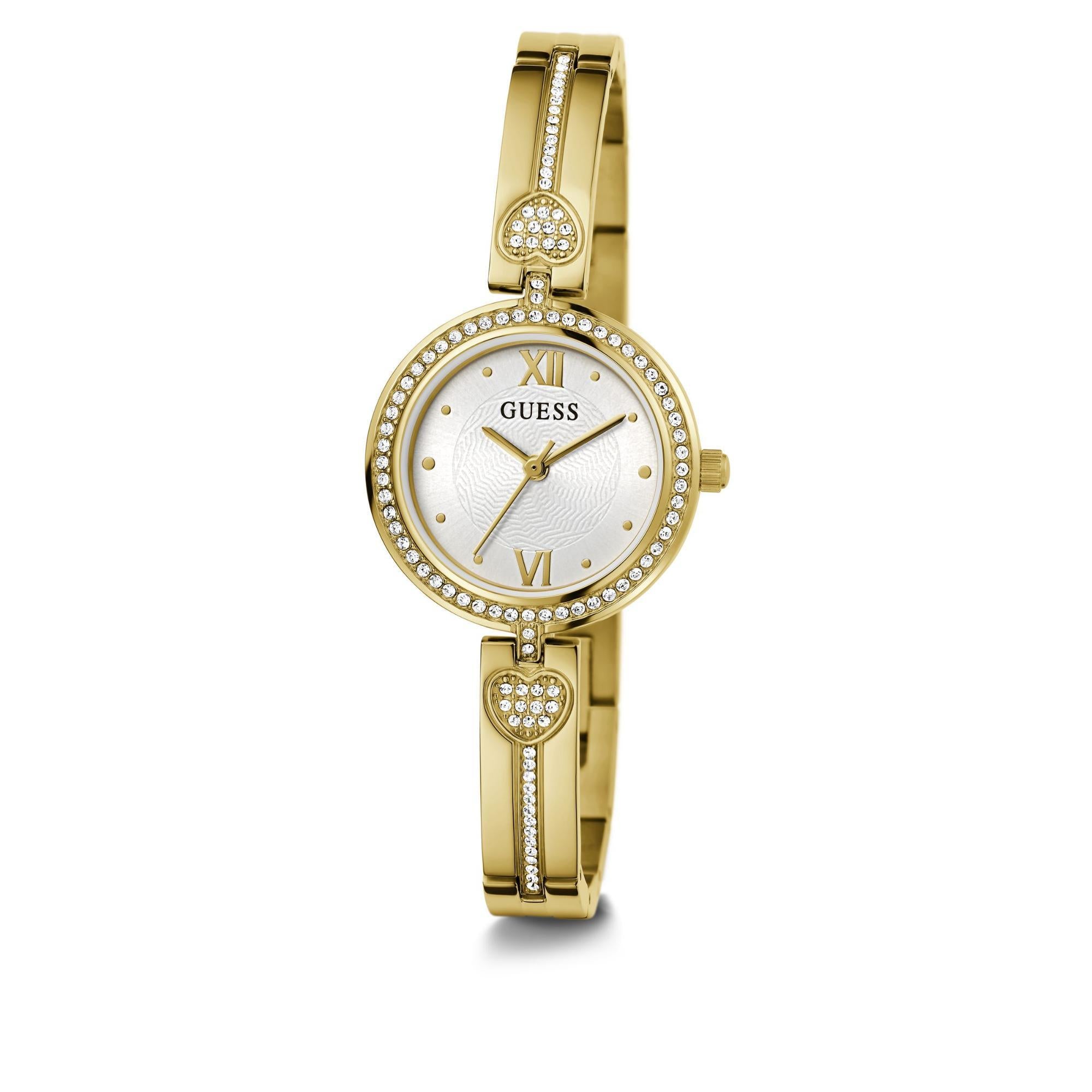 GUESS Ladies Gold Tone Analog Stainless Steel White Dial Watch GW0655L2