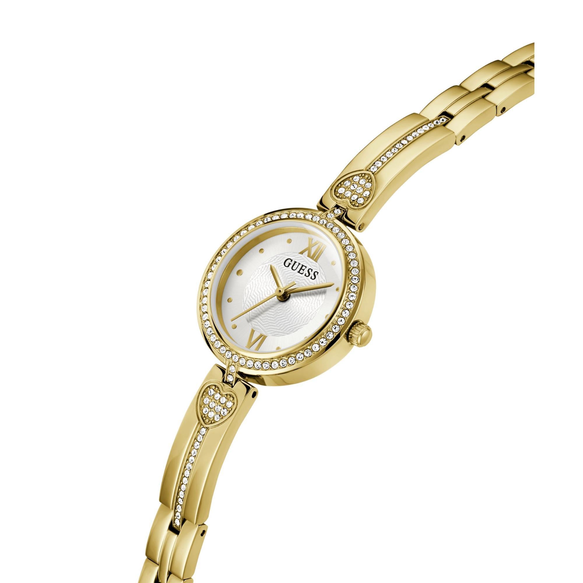 GUESS Ladies Gold Tone Analog Stainless Steel White Dial Watch GW0655L2