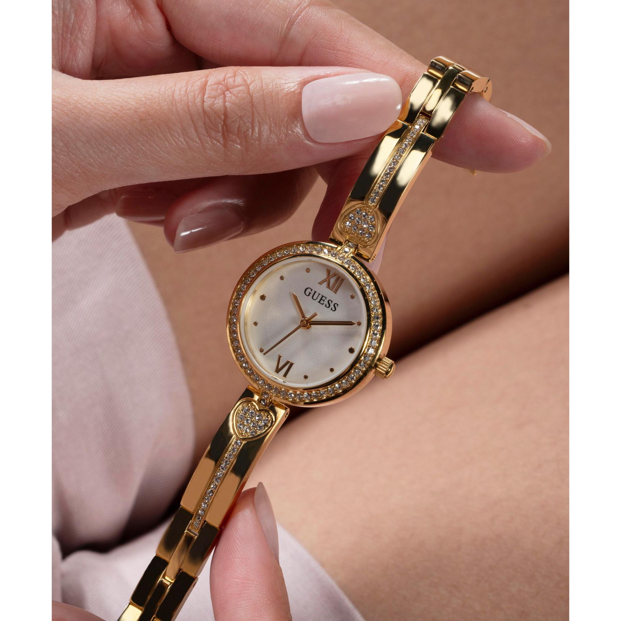 GUESS Ladies Gold Tone Analog Stainless Steel White Dial Watch GW0655L2